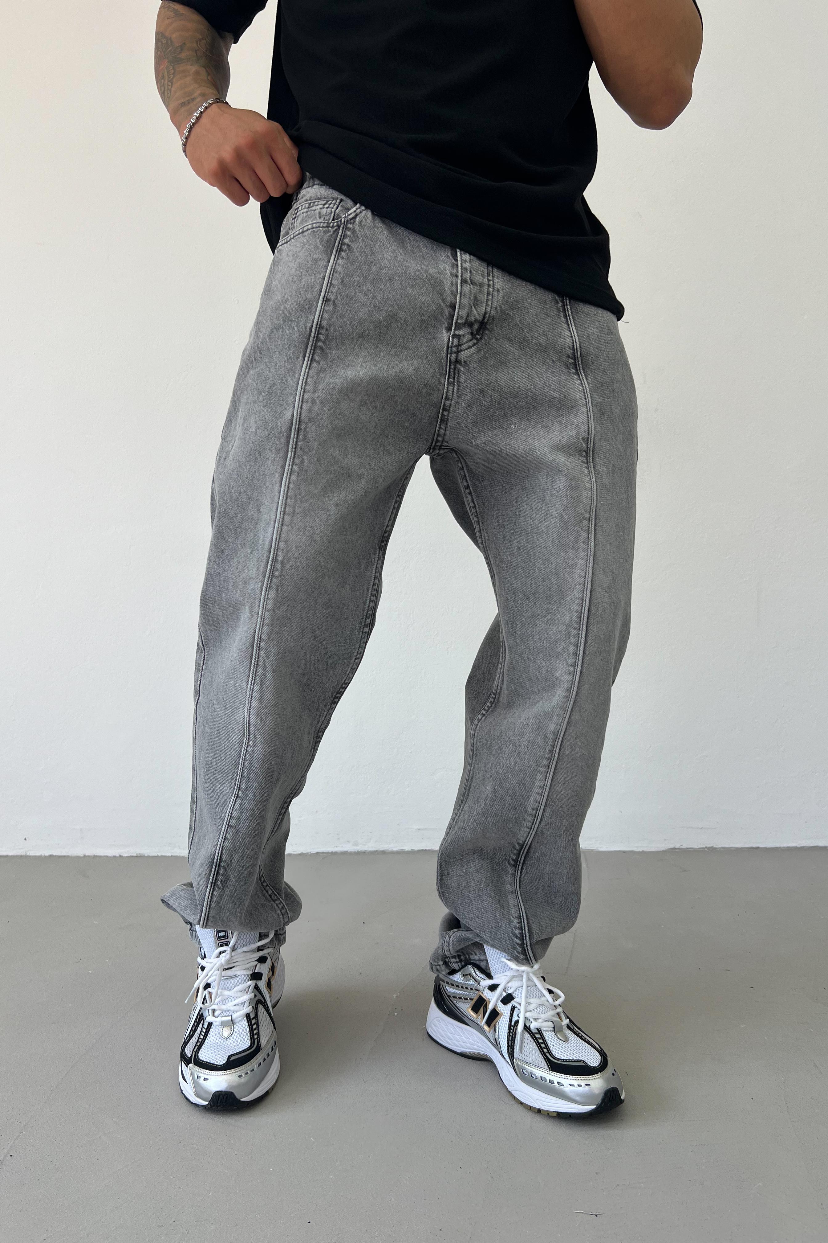 Dikiş Detaylı Baggy Pantolon 2947 - Gri