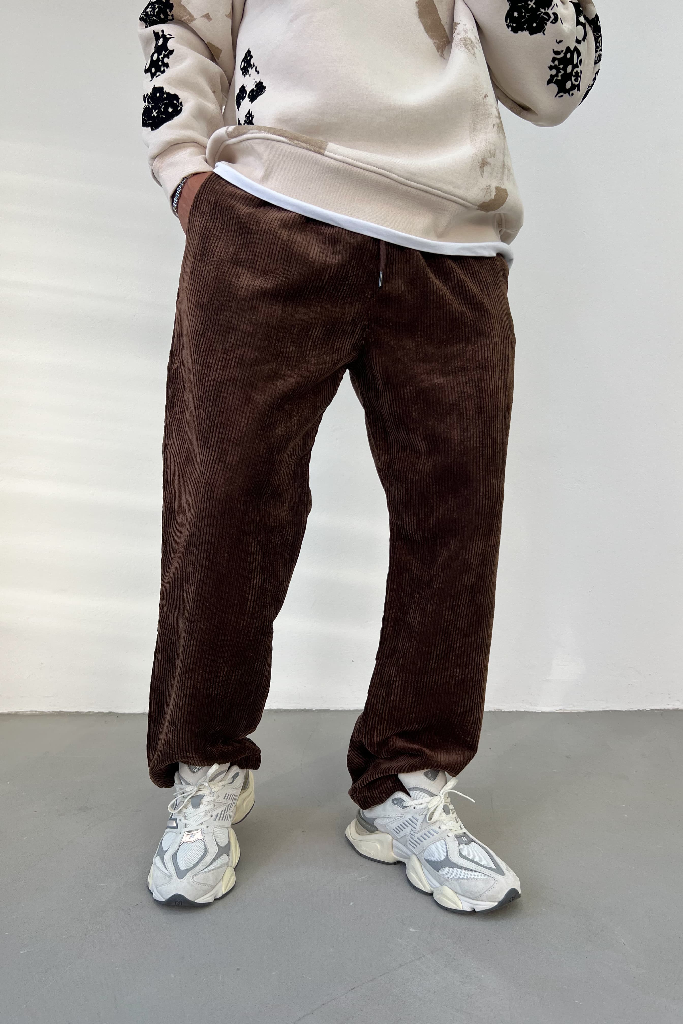 Beli Lastikli Kadife Baggy Pantolon 0270 - Kahve