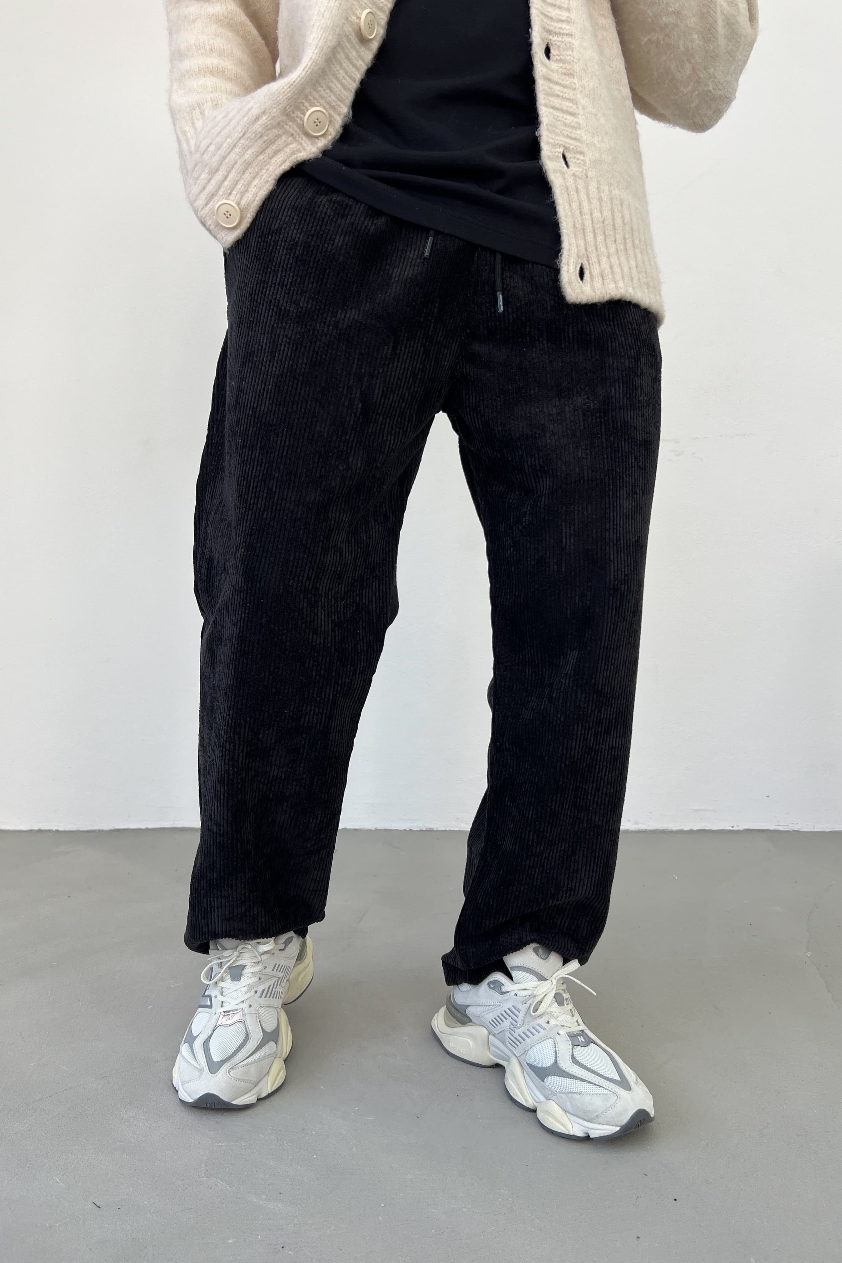 Beli Lastikli Kadife Baggy Pantolon 0270 - Siyah
