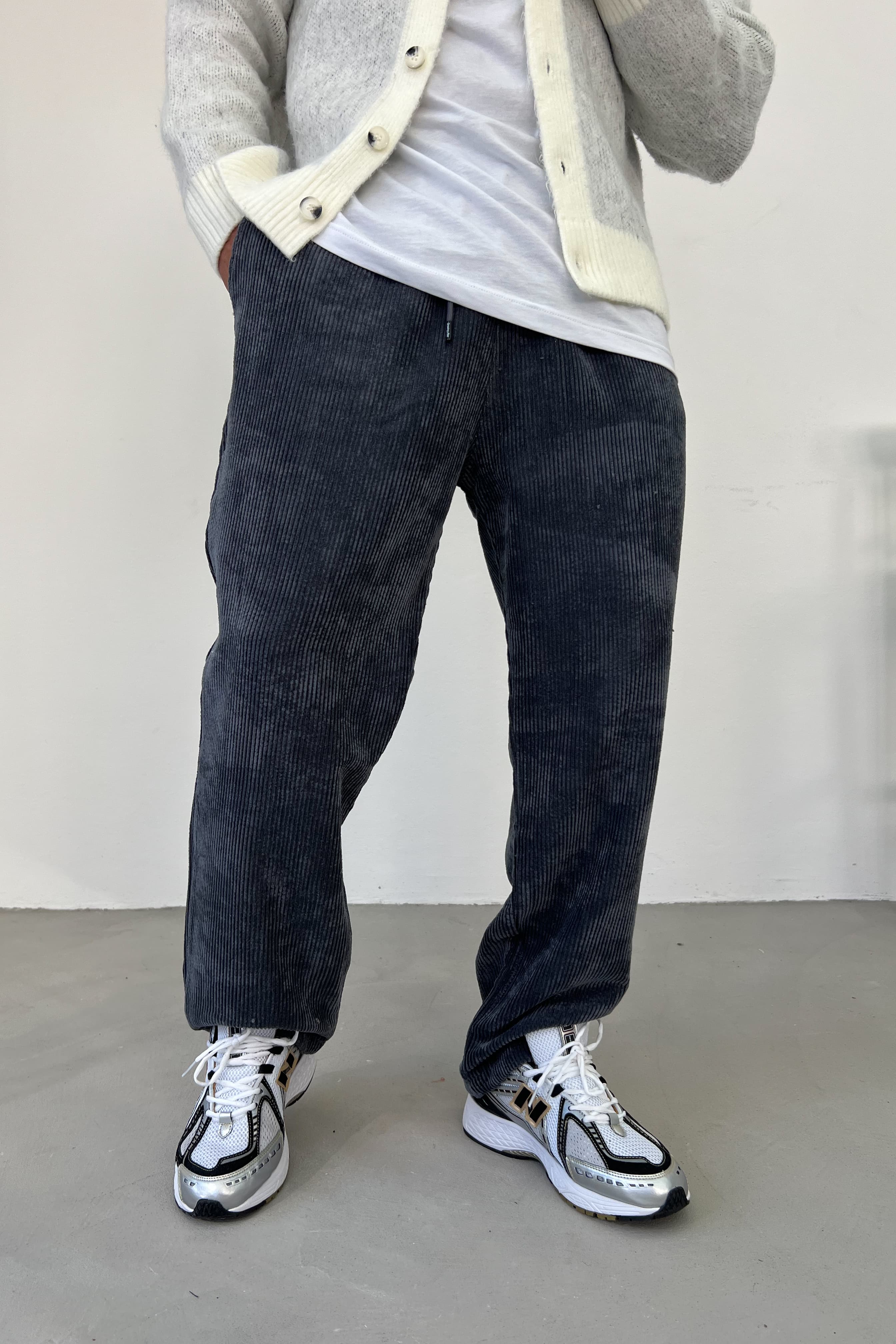 Beli Lastikli Kadife Baggy Pantolon 0270 - Füme
