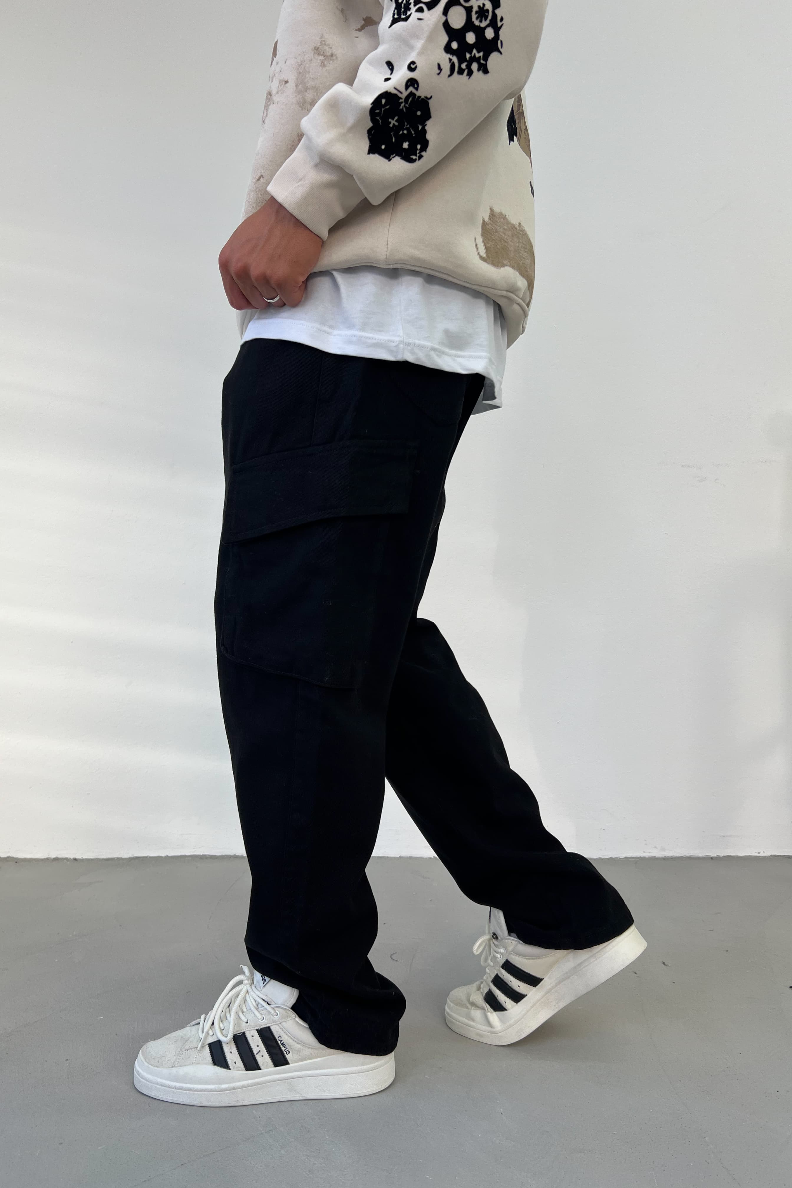 Beli Lastikli Kargo Baggy Pantolon 2974 - Siyah