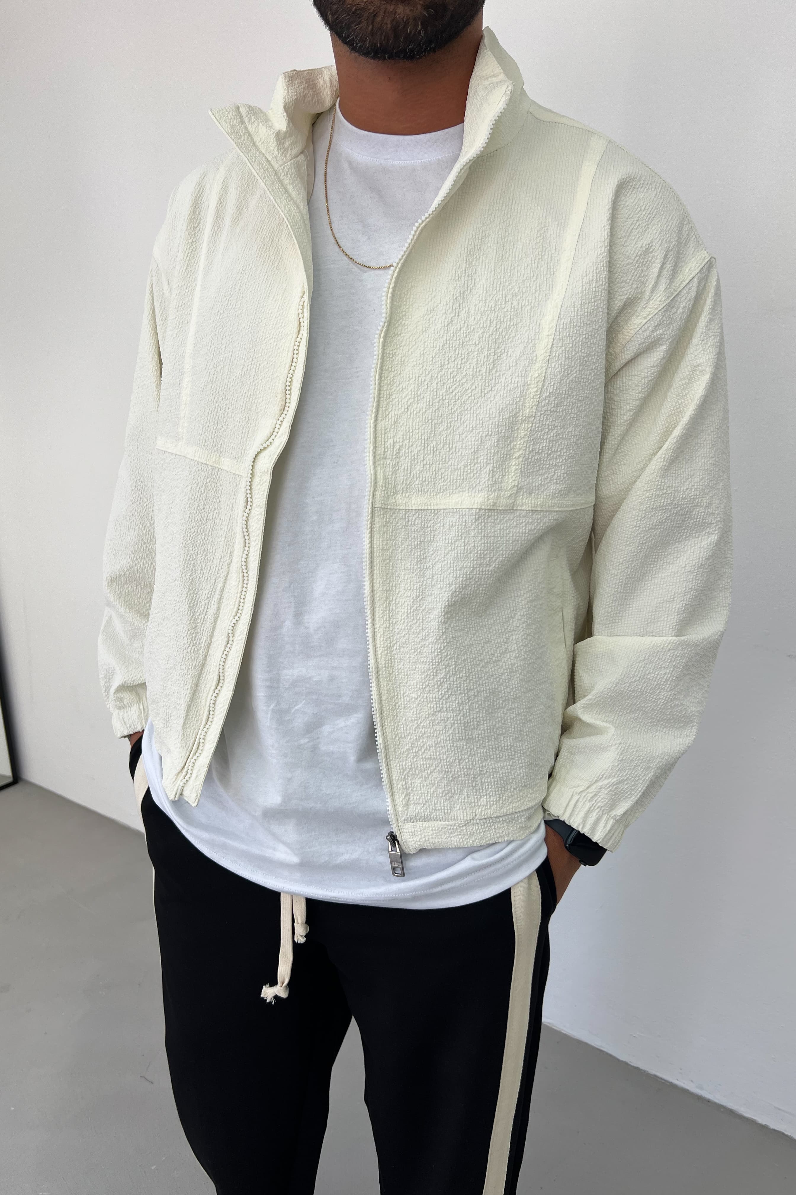 Paraşüt Kumaş Oversize Mevsimik Ceket 1008 - Ekru
