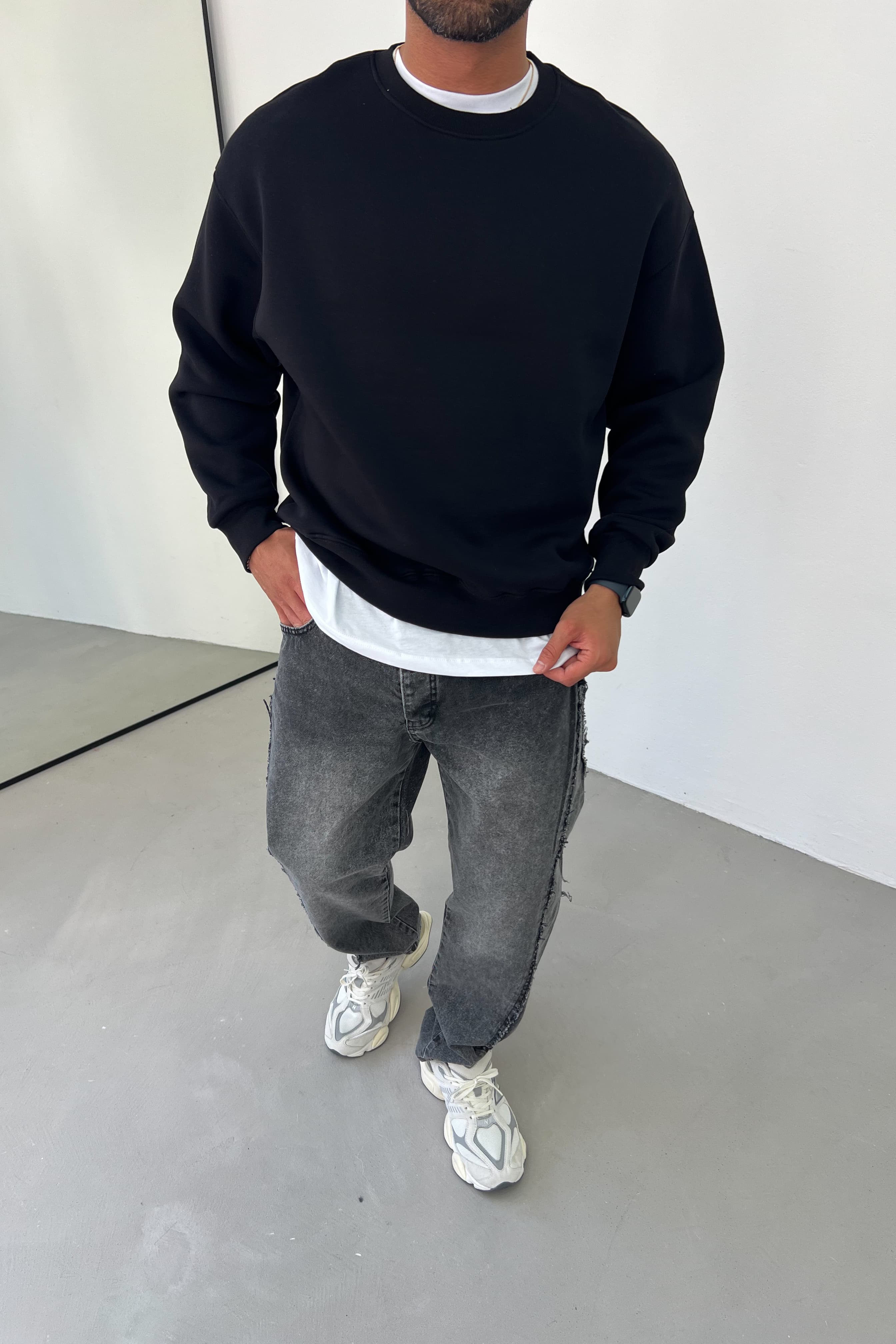 Oversize Basic Sweatshirt 7006 - Siyah