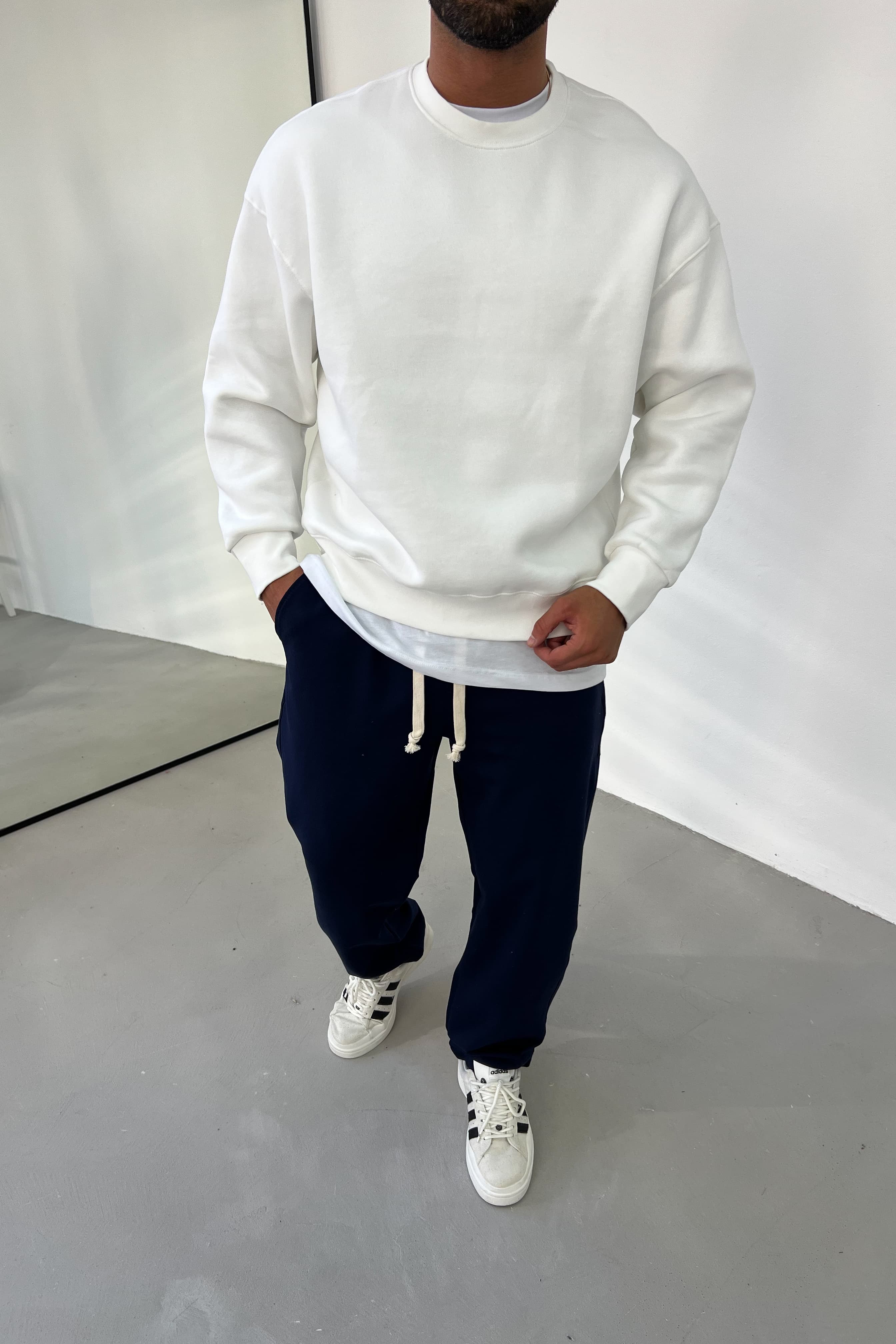 Oversize Basic Sweatshirt 7006 - Beyaz