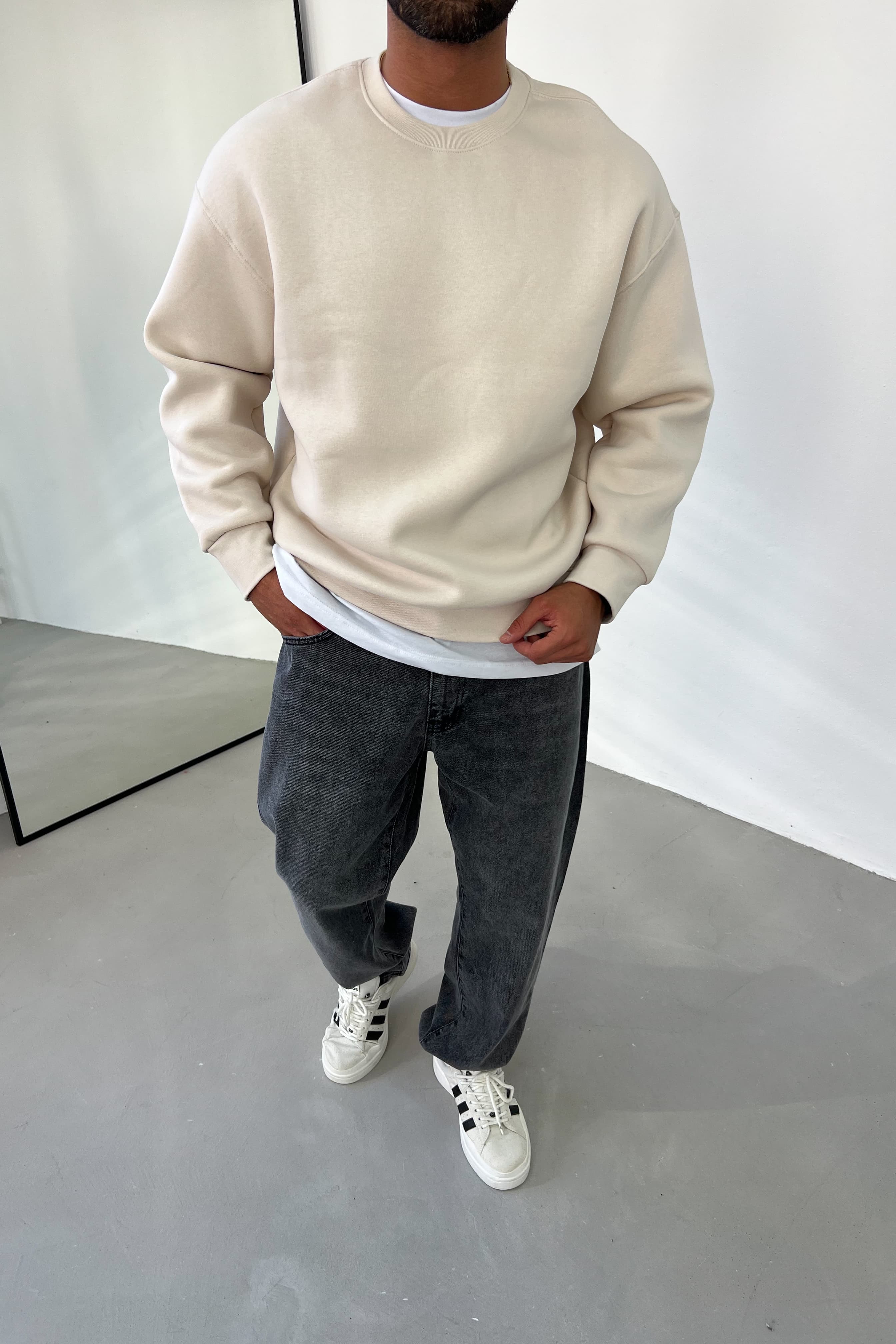 Oversize Basic Sweatshirt 7006 - Bej