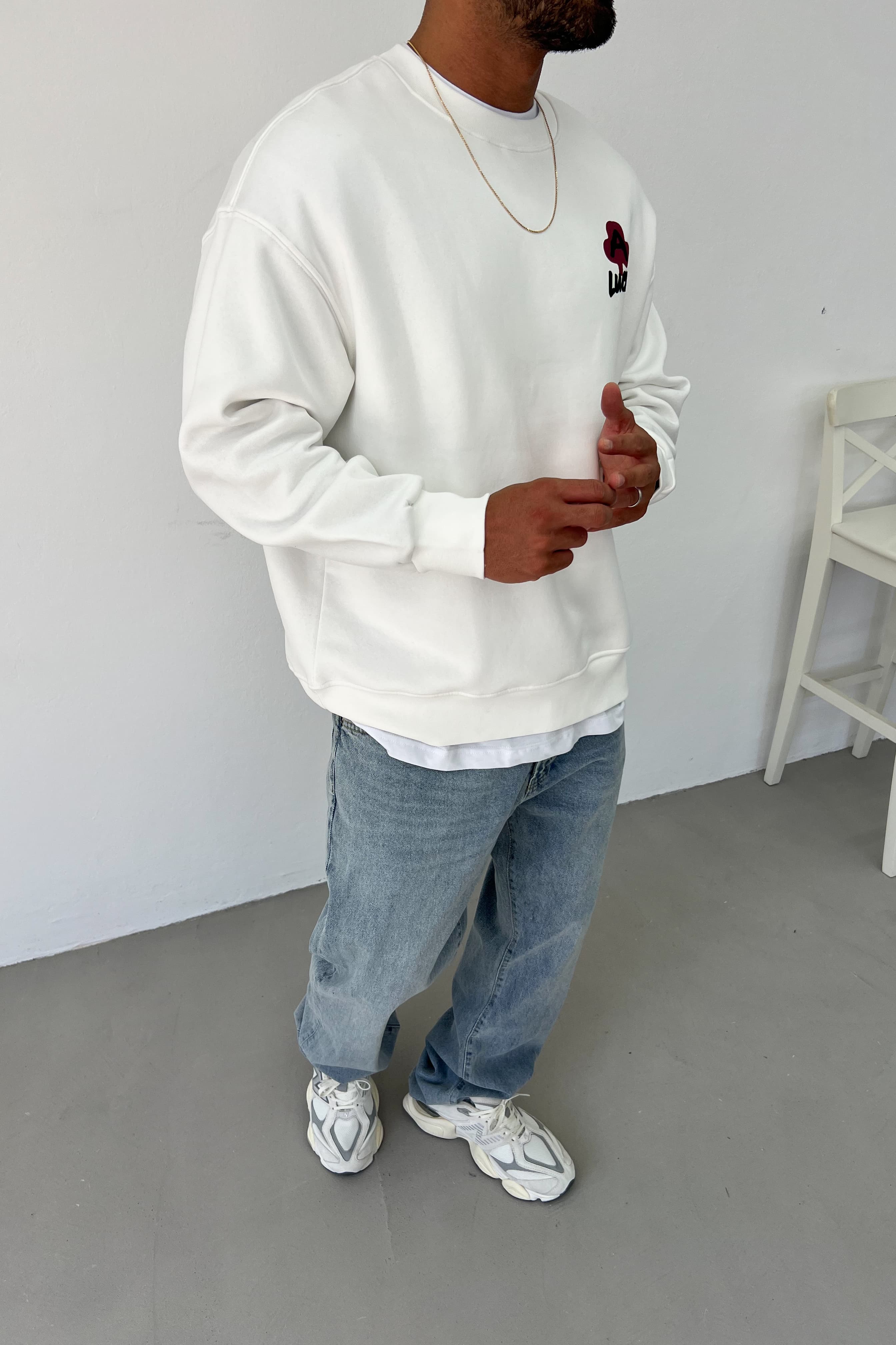 Lucky Flok Baskılı Oversize Sweatshirt 7055