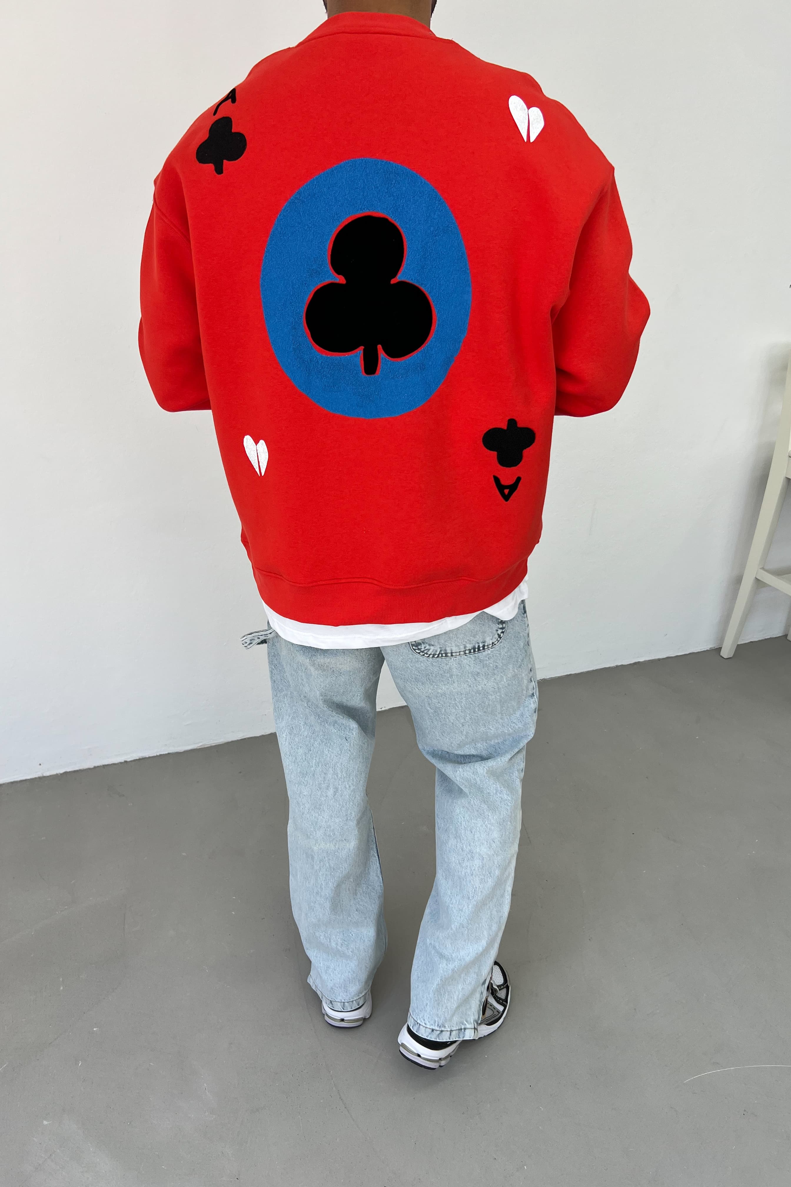 Lucky Flok Baskılı Oversize Sweatshirt 7055 - Kırmızı