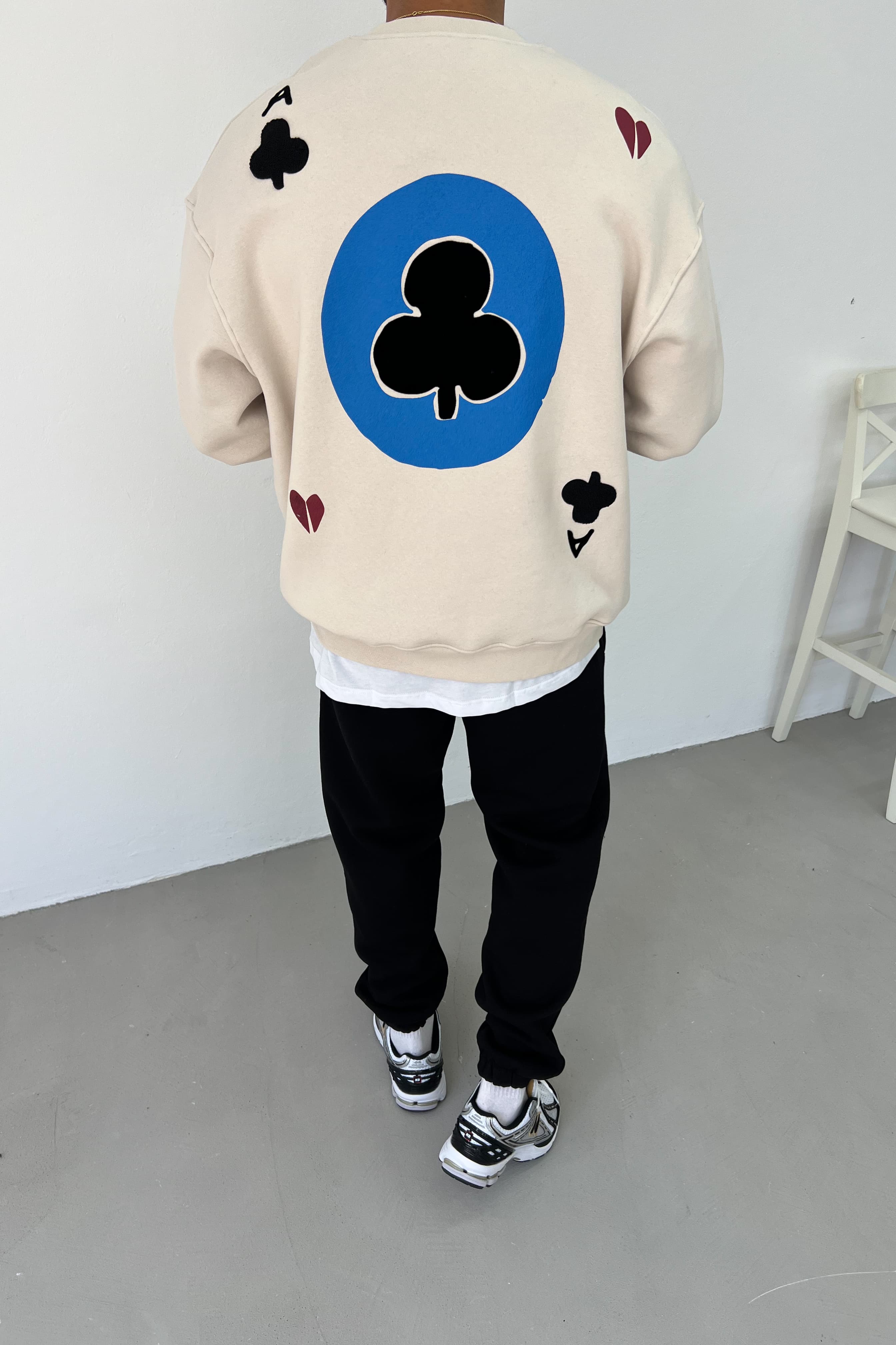 Lucky Flok Baskılı Oversize Sweatshirt 7055 - Bej