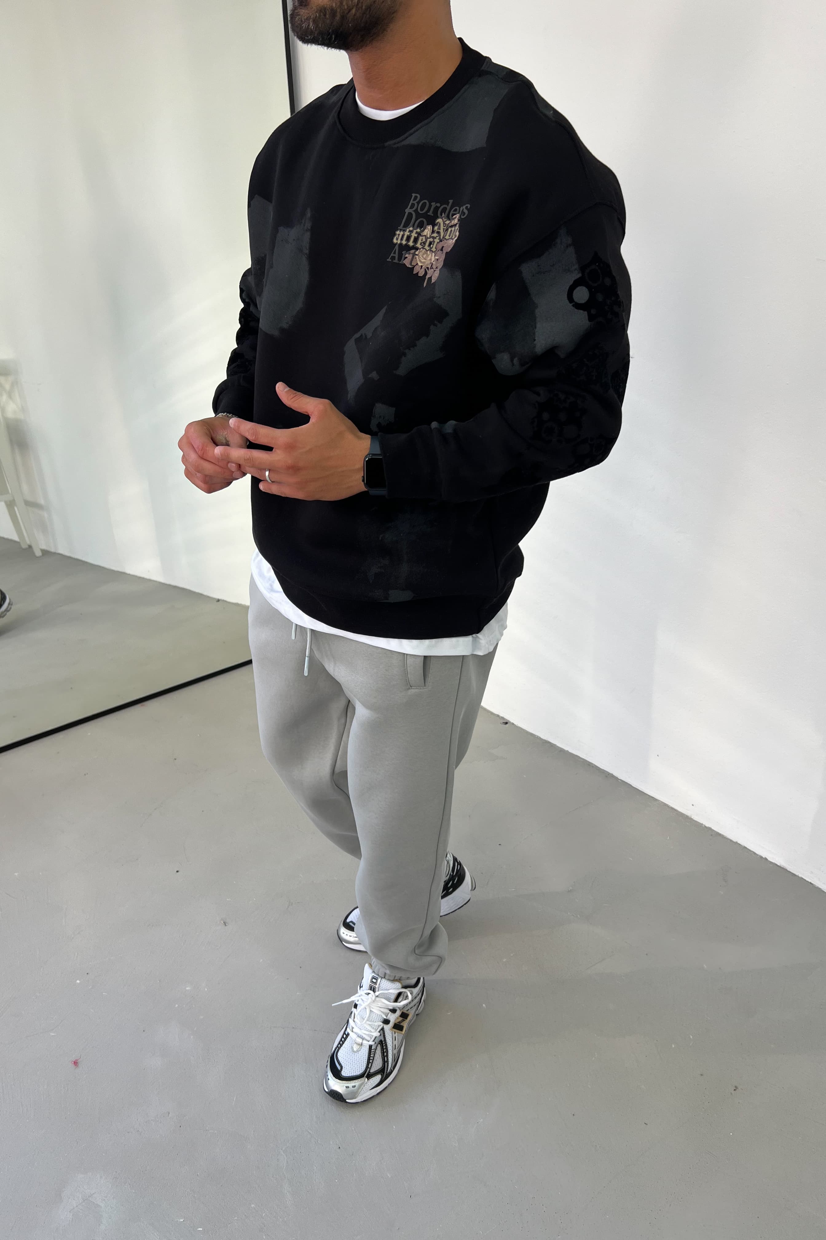 Pano Flok Baskılı Oversize Sweatshirt 7033