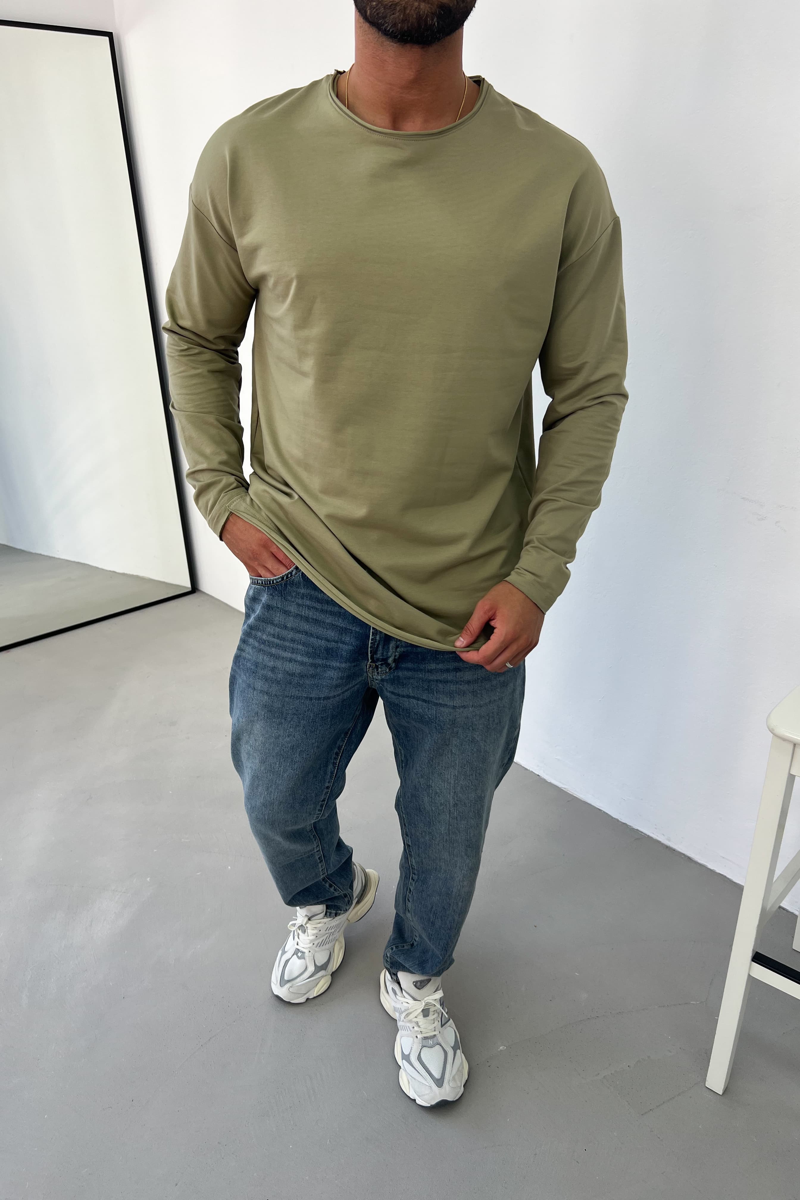 Lazer Kesim Basic Sweatshirt 0595 - Haki