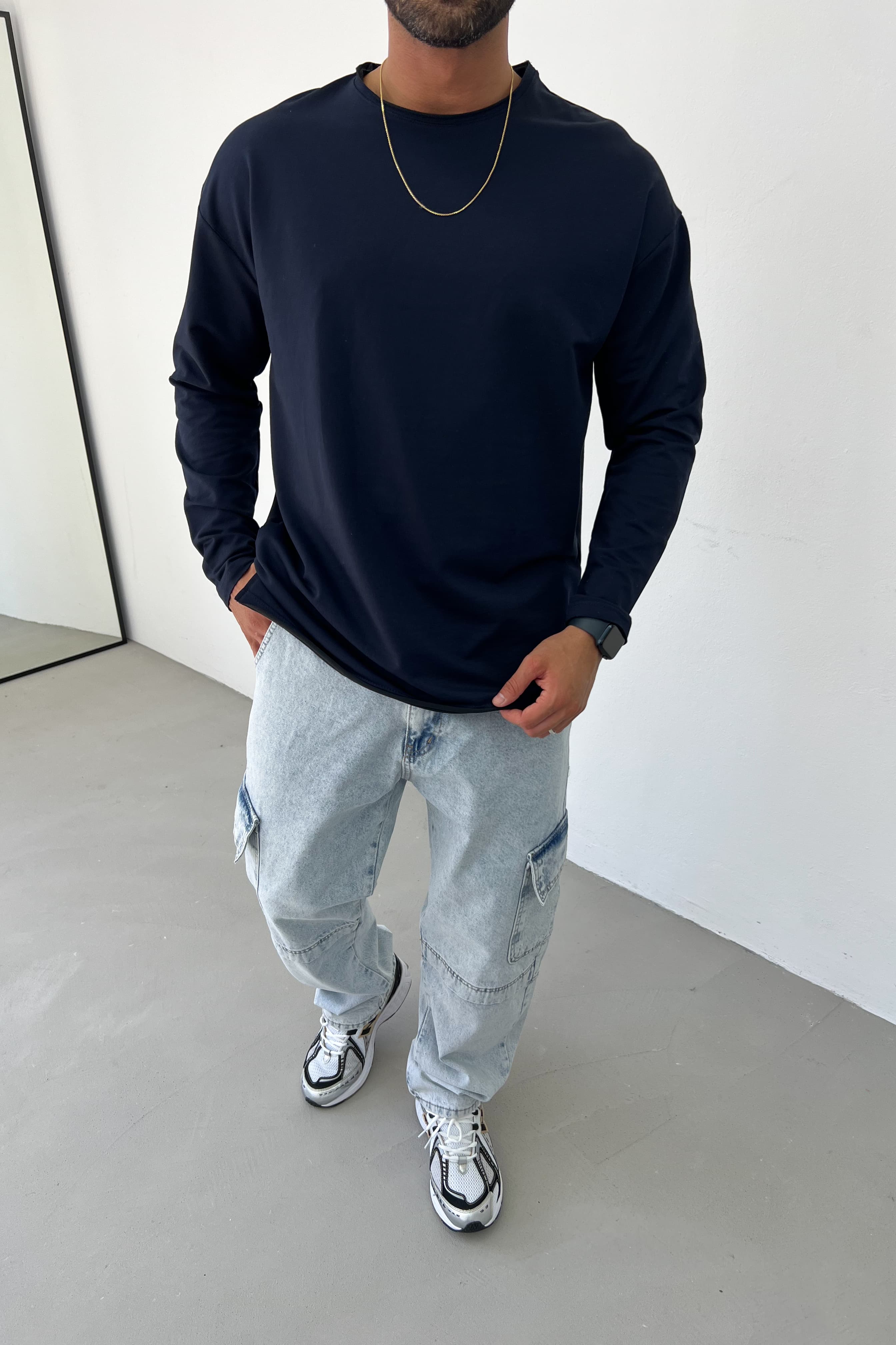 Lazer Kesim Basic Sweatshirt 0595 - Lacivert