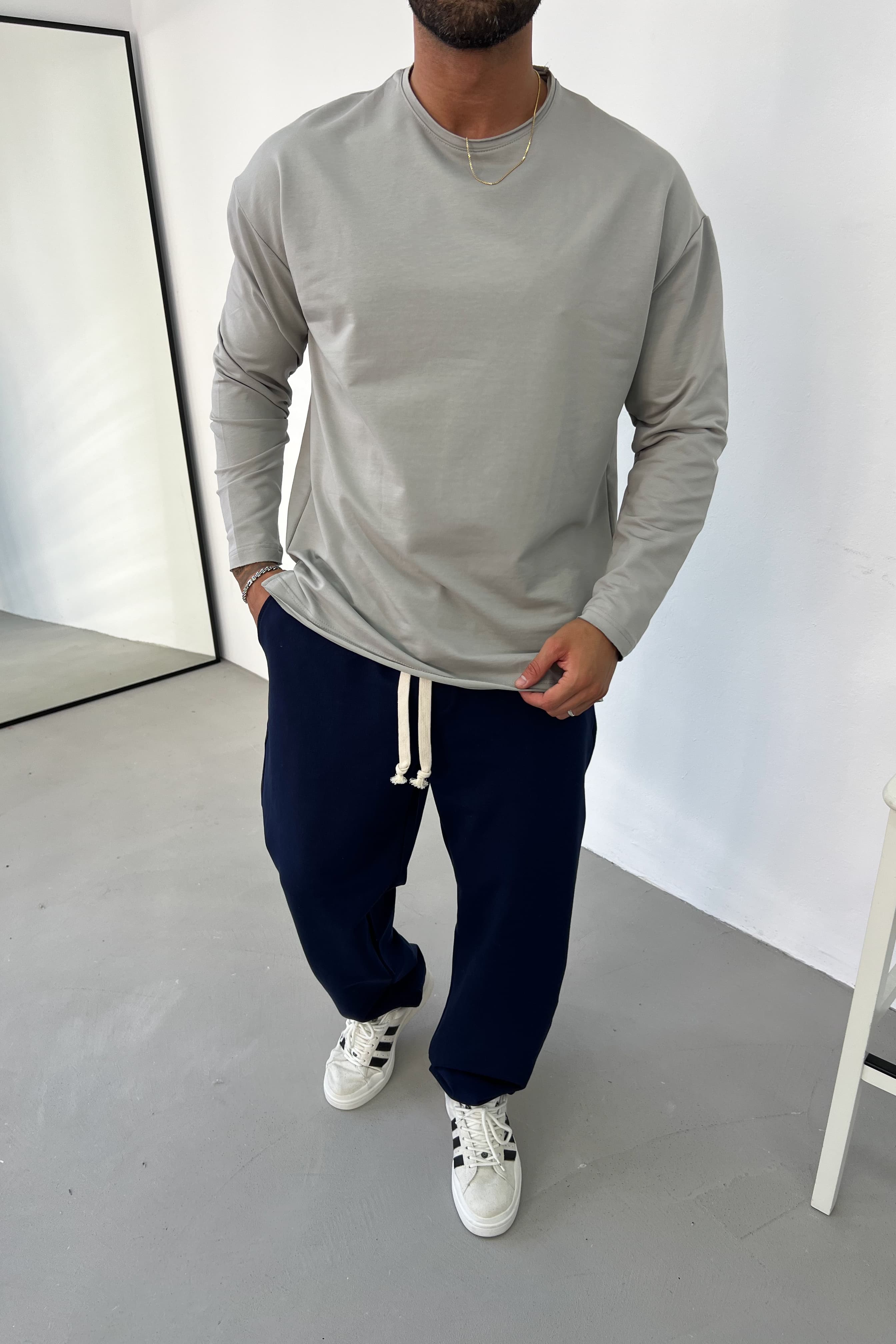 Lazer Kesim Basic Sweatshirt 0595 - Gri