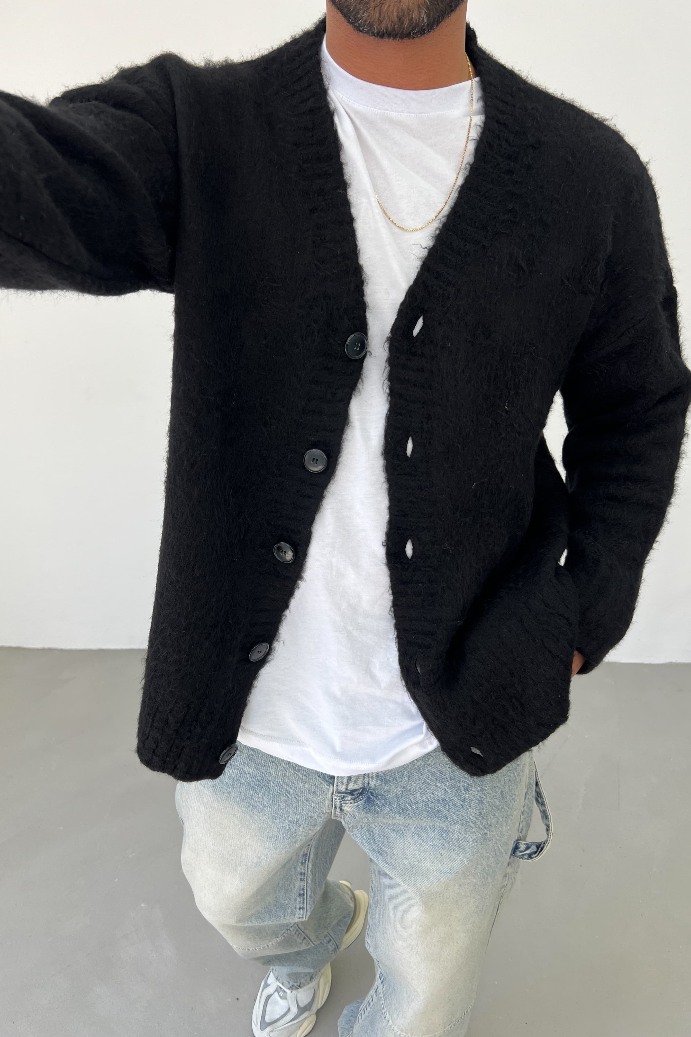 Oversize Düğmeli Hırka 3264 - Siyah