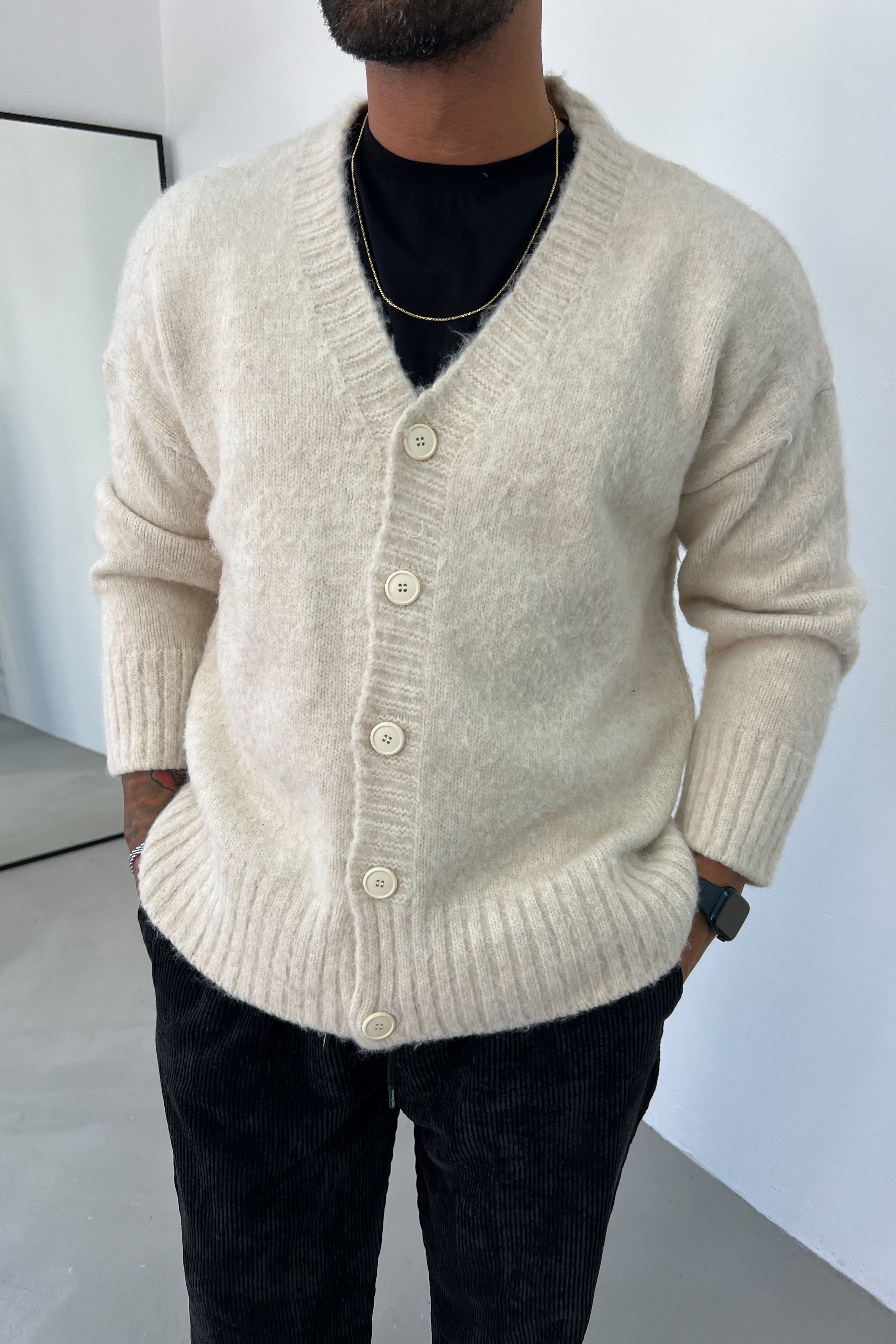 Oversize Düğmeli Hırka 3264 - Bej