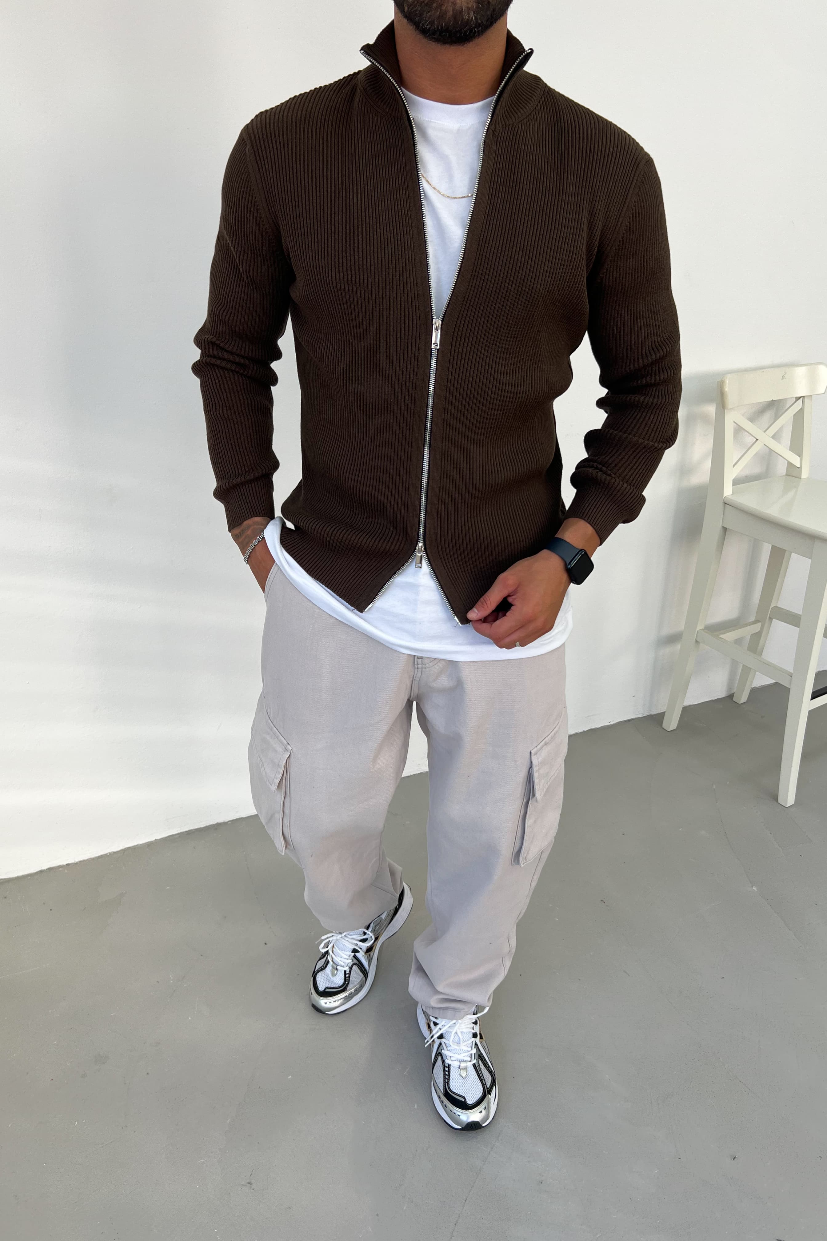 Çift Fermuarlı Basic Triko 2607 - Kahve
