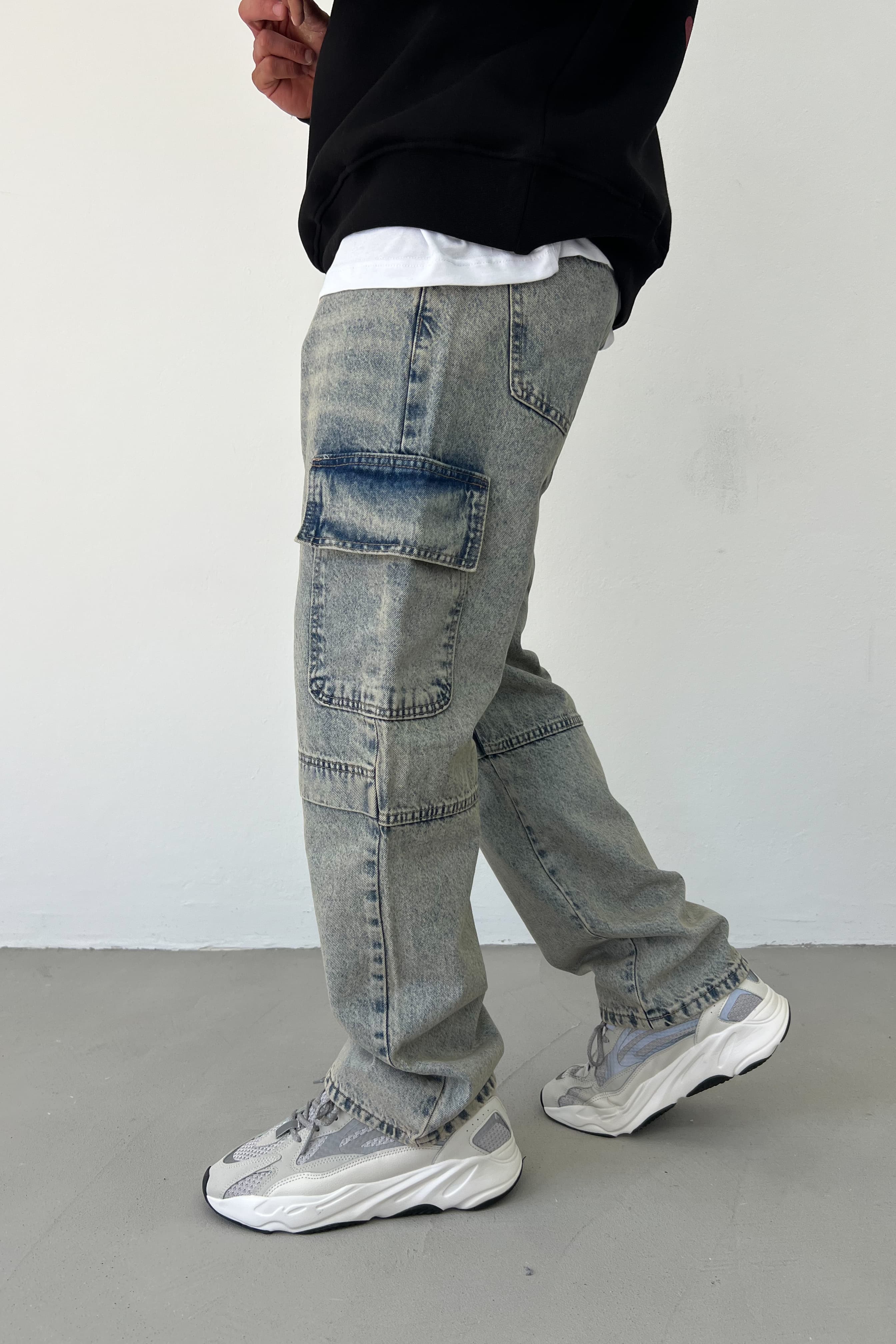 Kargo Baggy Pantolon 2840 - Eskitme Mavi