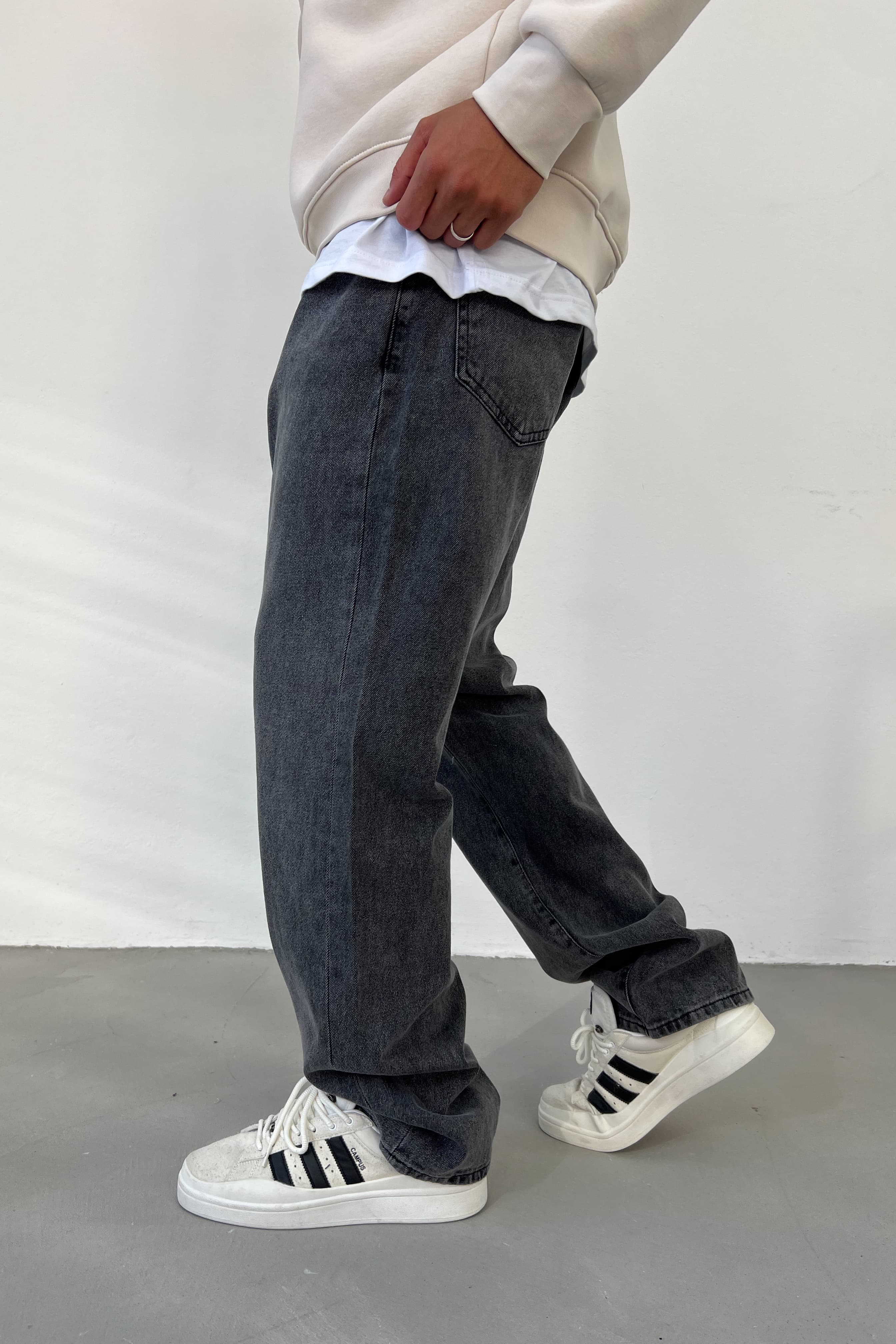 Taşlamalı Füme Baggy Pantolon 16835-2