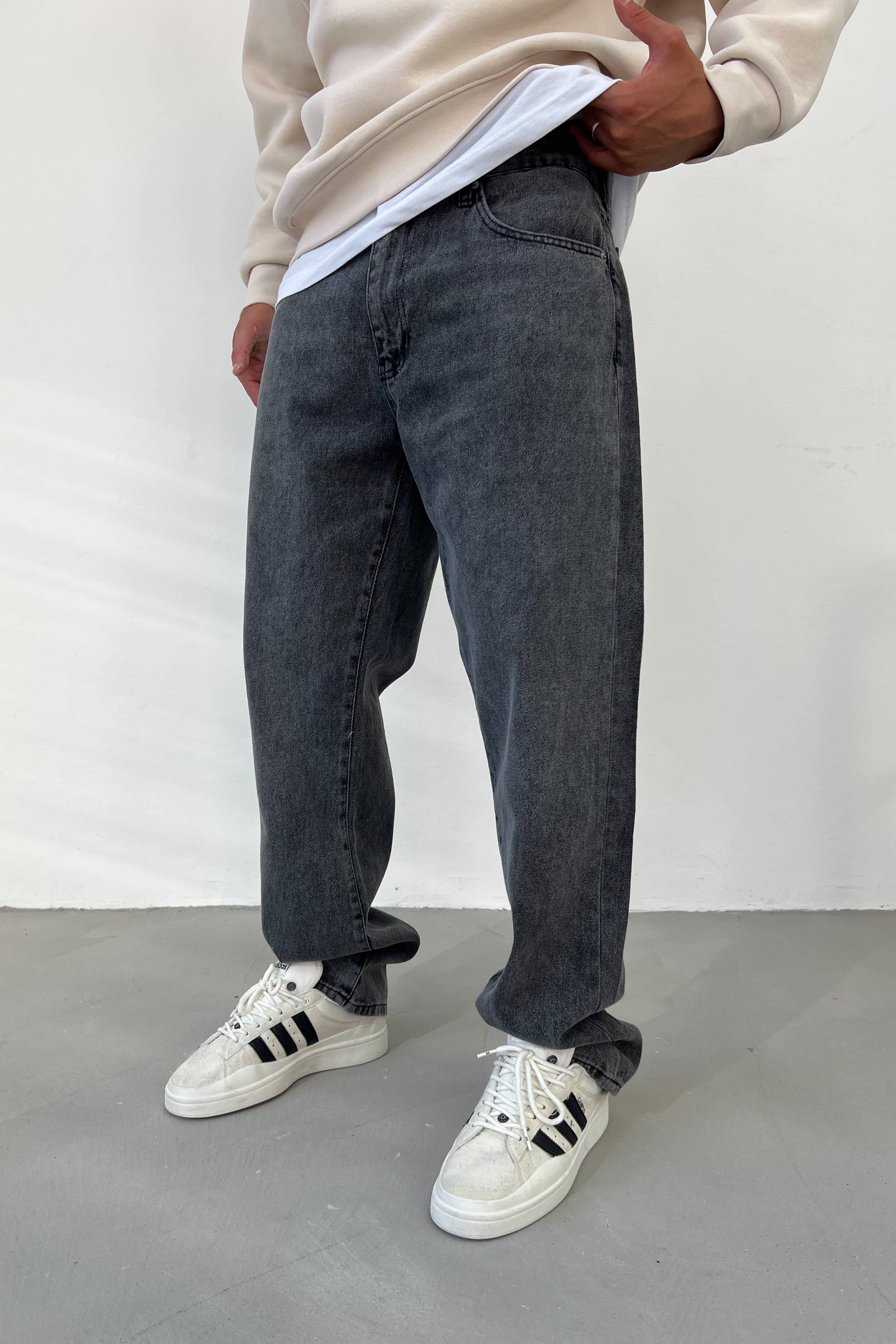 Taşlamalı Füme Baggy Pantolon 16835-2