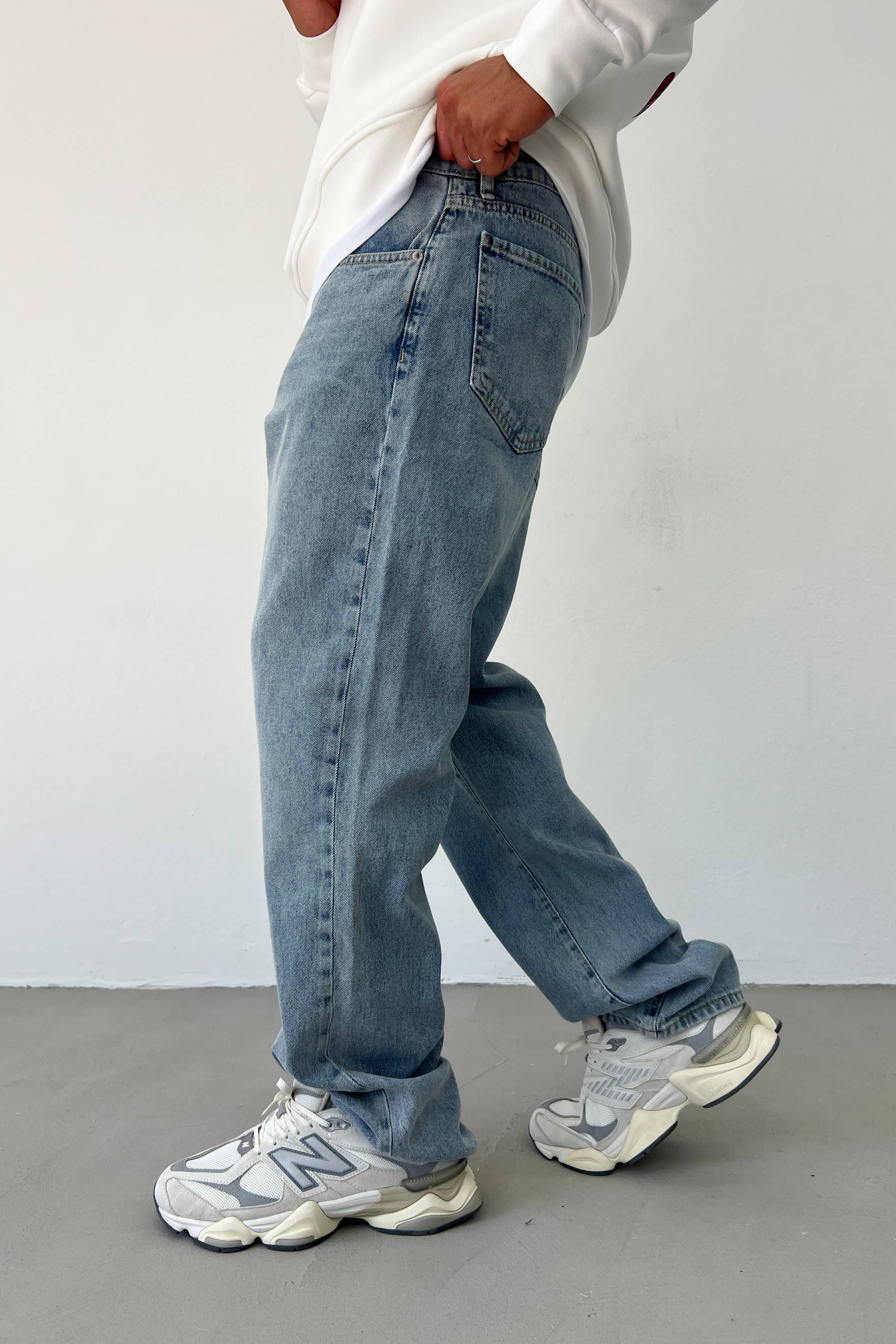 Taşlamalı Mavi Baggy Pantolon 16851-3