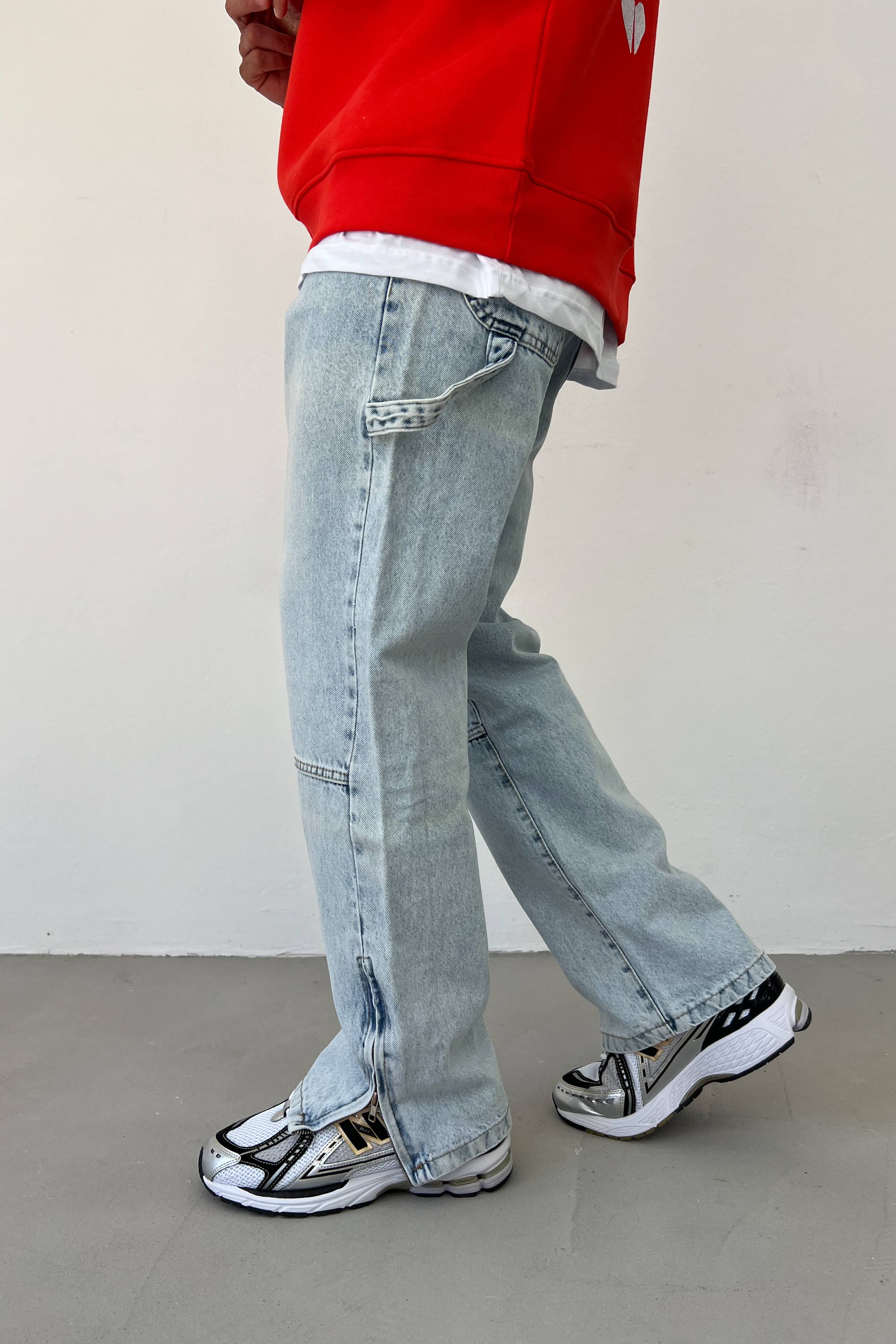 Paçası Fermuarlı Baggy Pantolon 2882 - Buz Mavi
