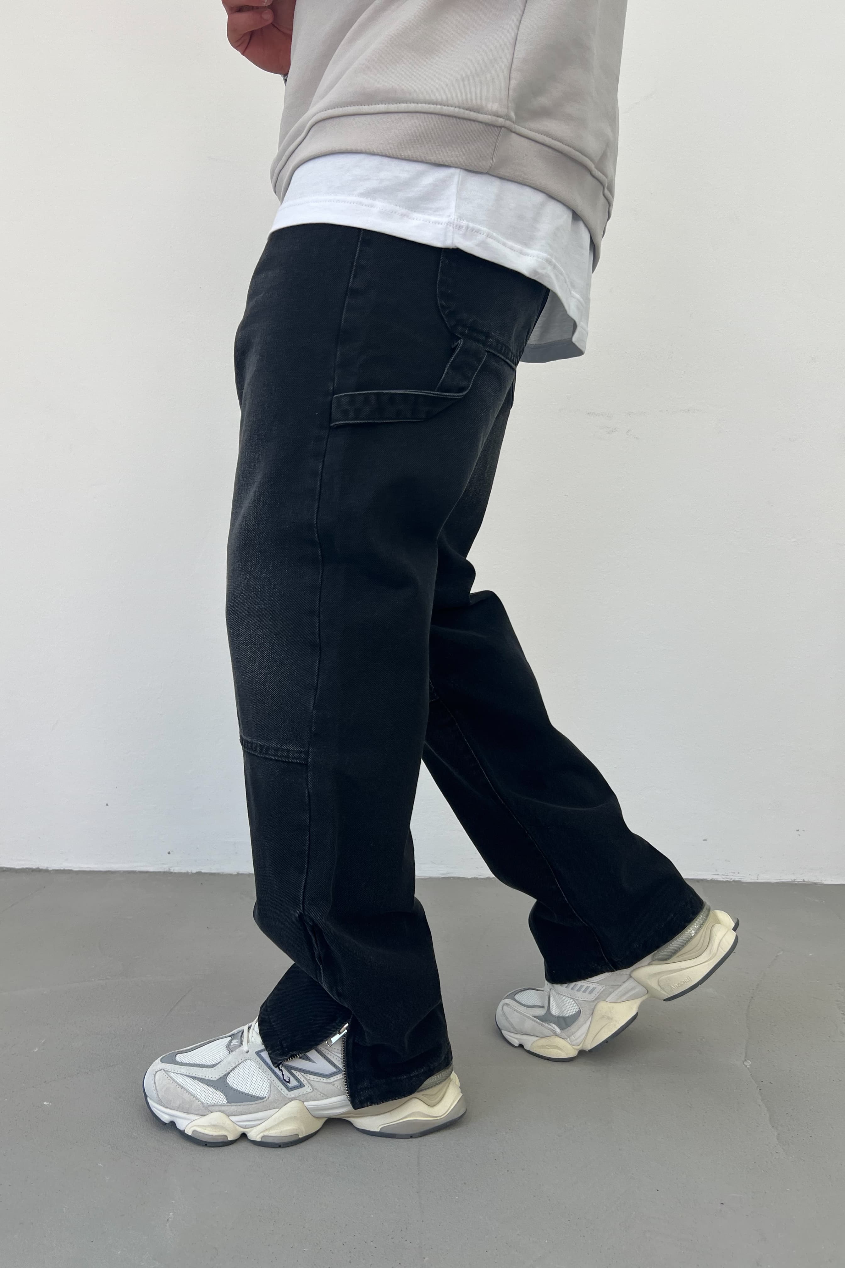 Paçası Fermuarlı Baggy Pantolon 2882 - Taşlamalı Füme