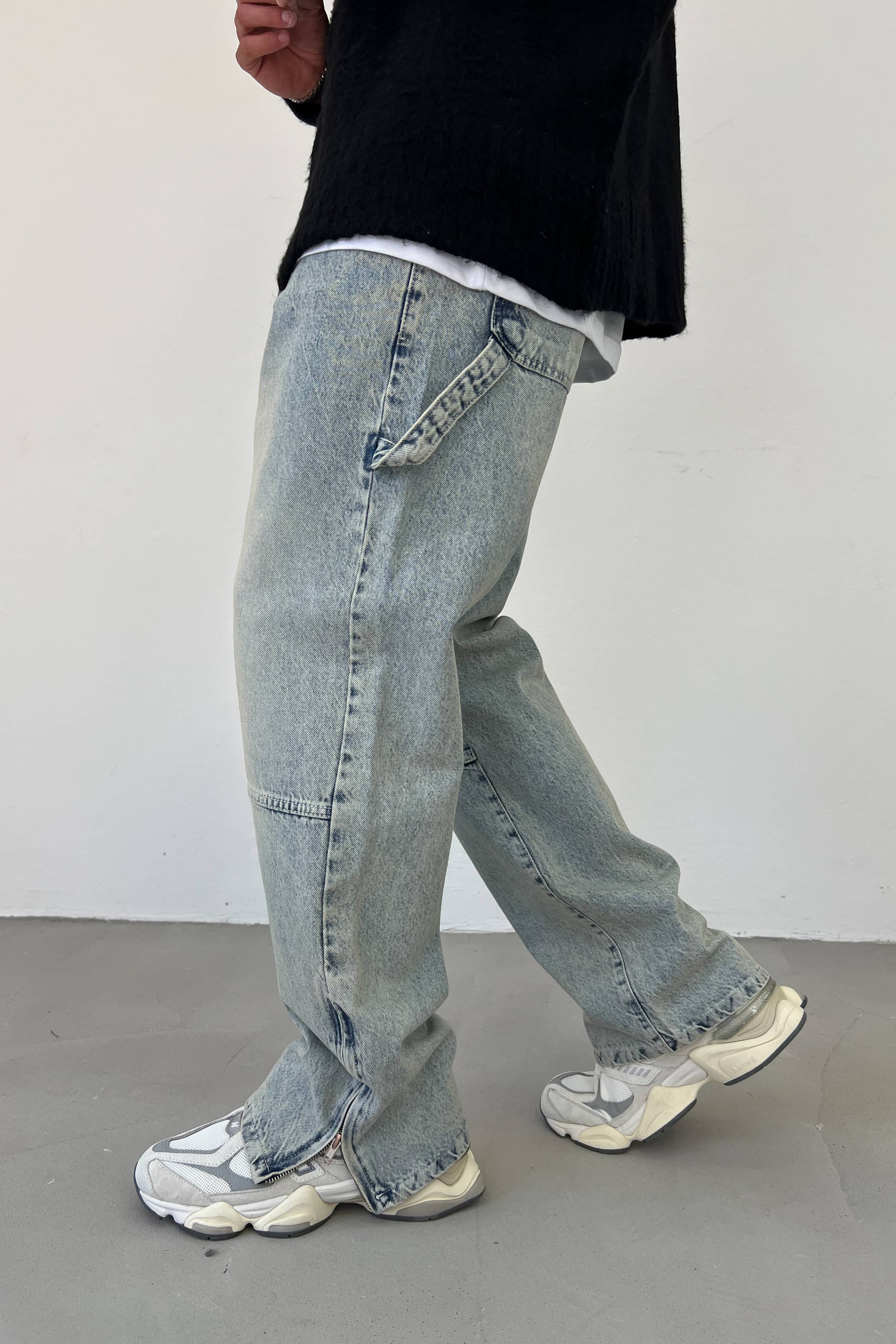 Paçası Fermuarlı Baggy Pantolon 2882 - Taşlamalı Mavi