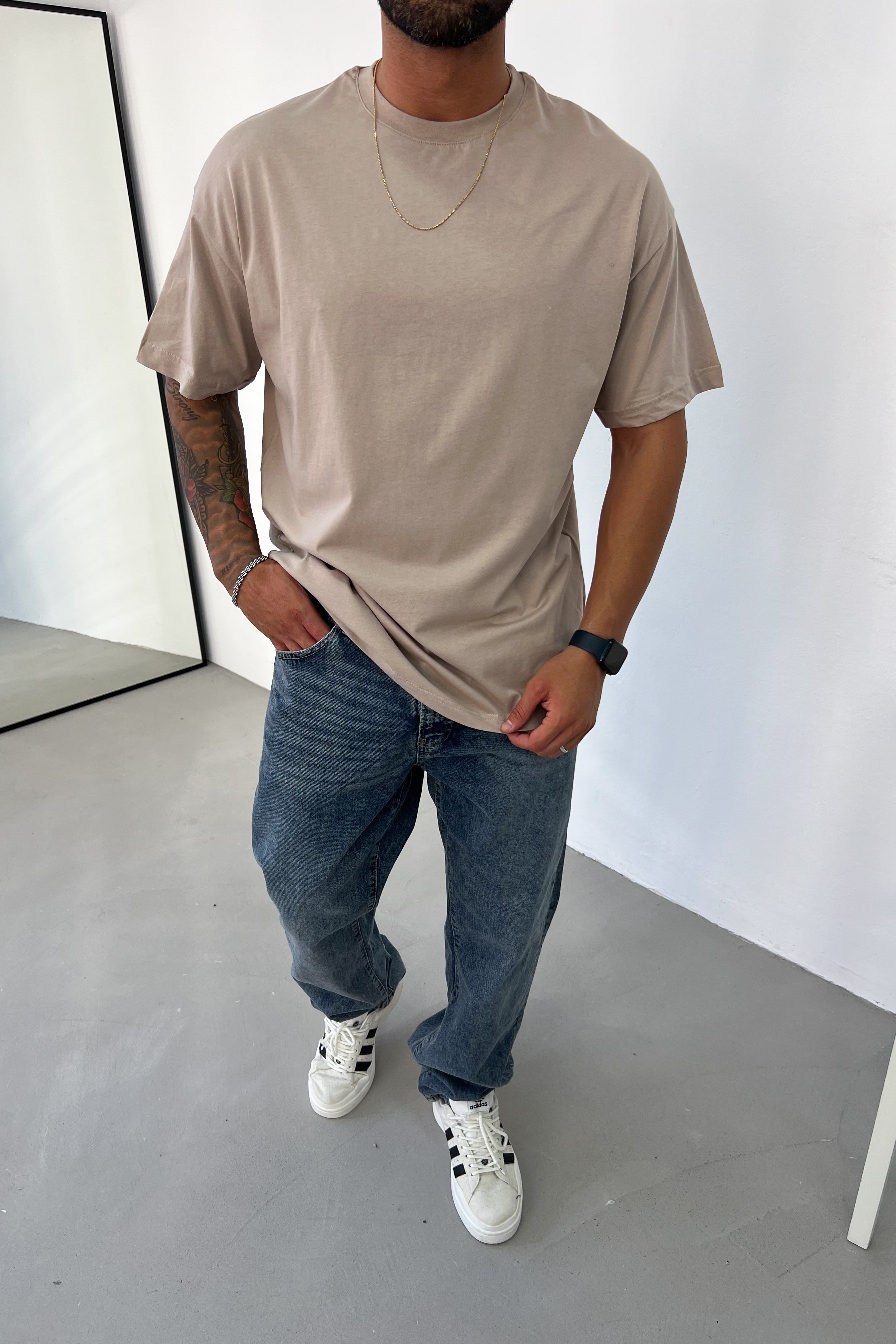 İnce Basic Oversize Tshirt 0426 - Bej