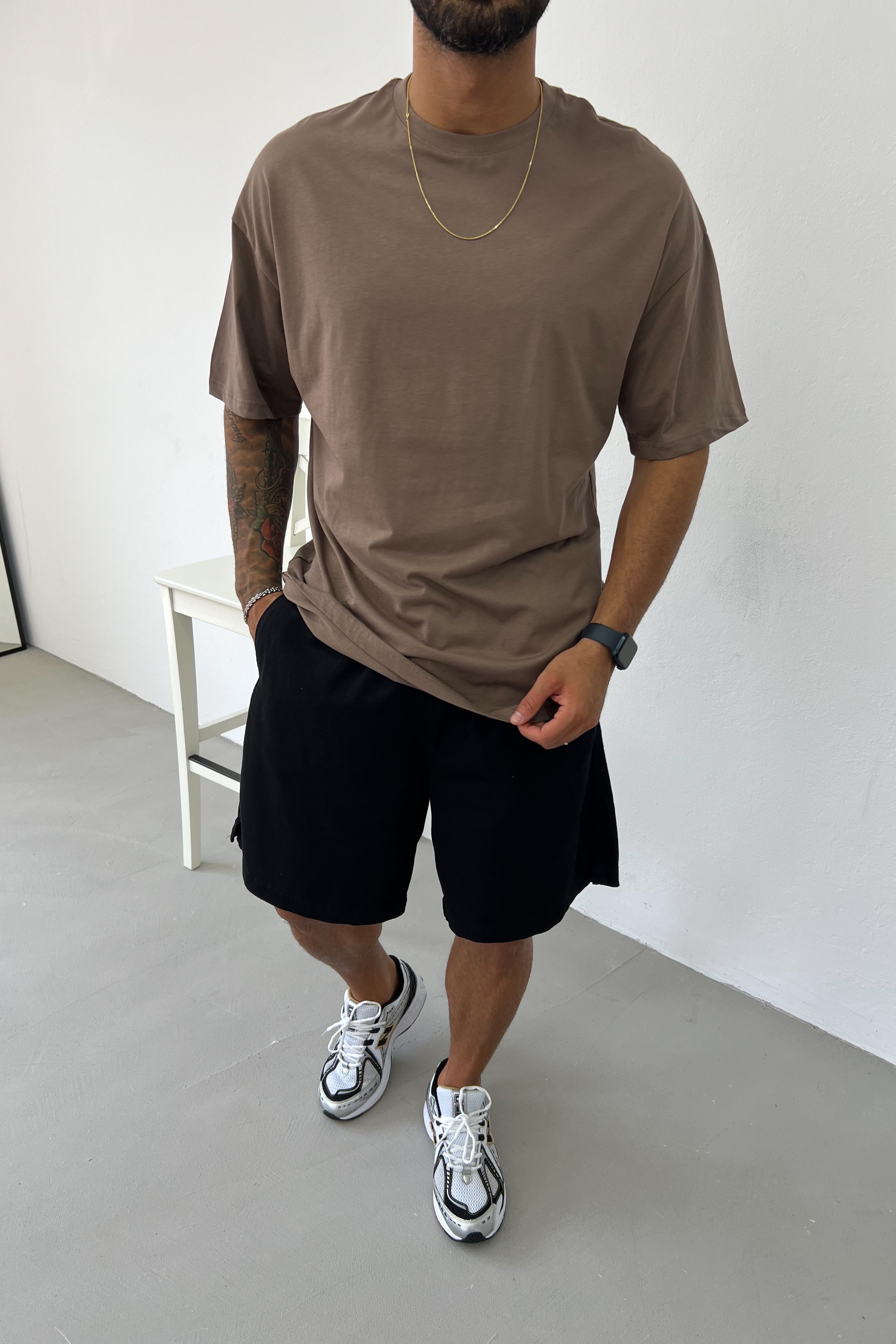 İnce Basic Oversize Tshirt 0426 - Kahverengi
