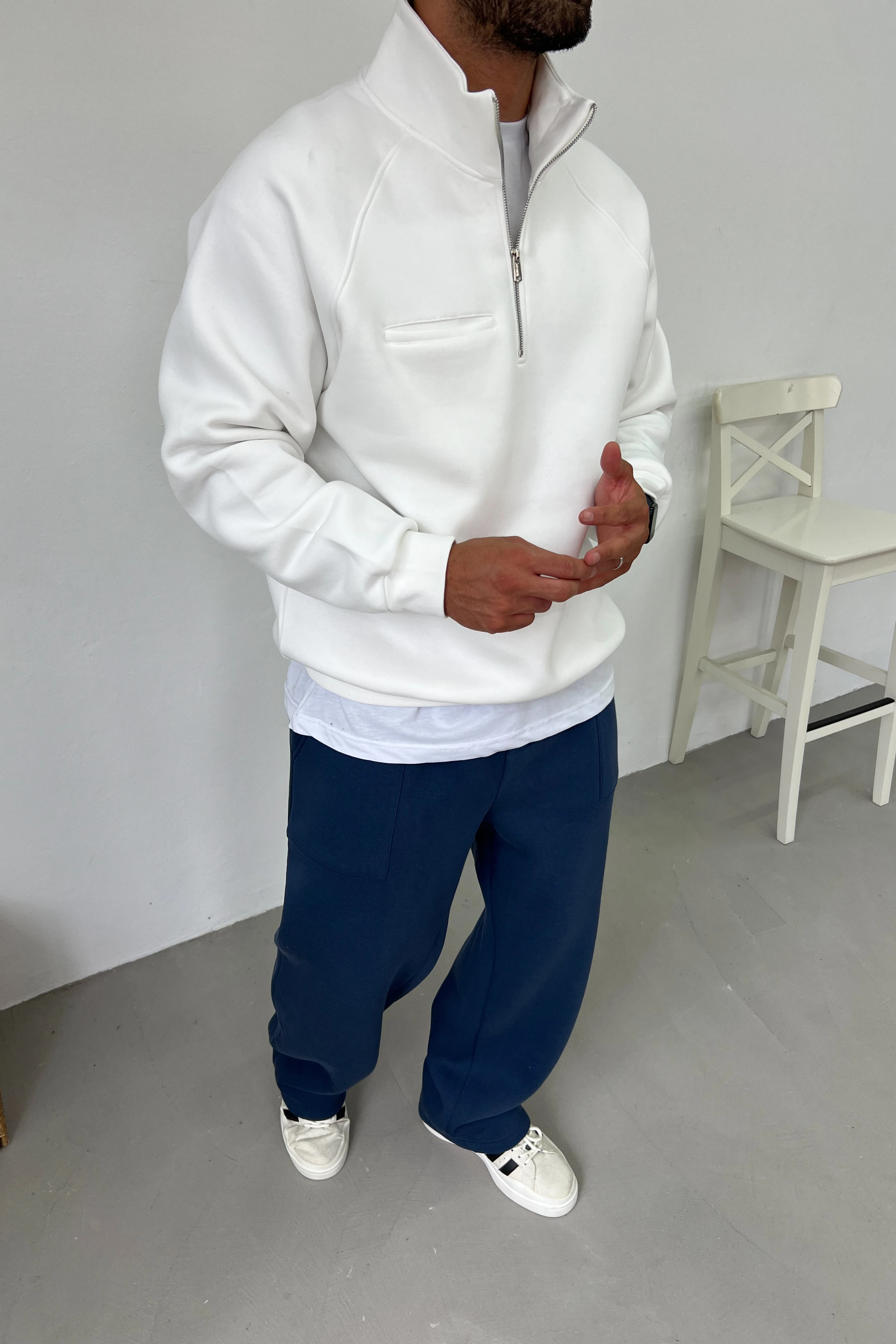 Fermuarlı Dik Yaka Oversize Sweatshirt 80-22