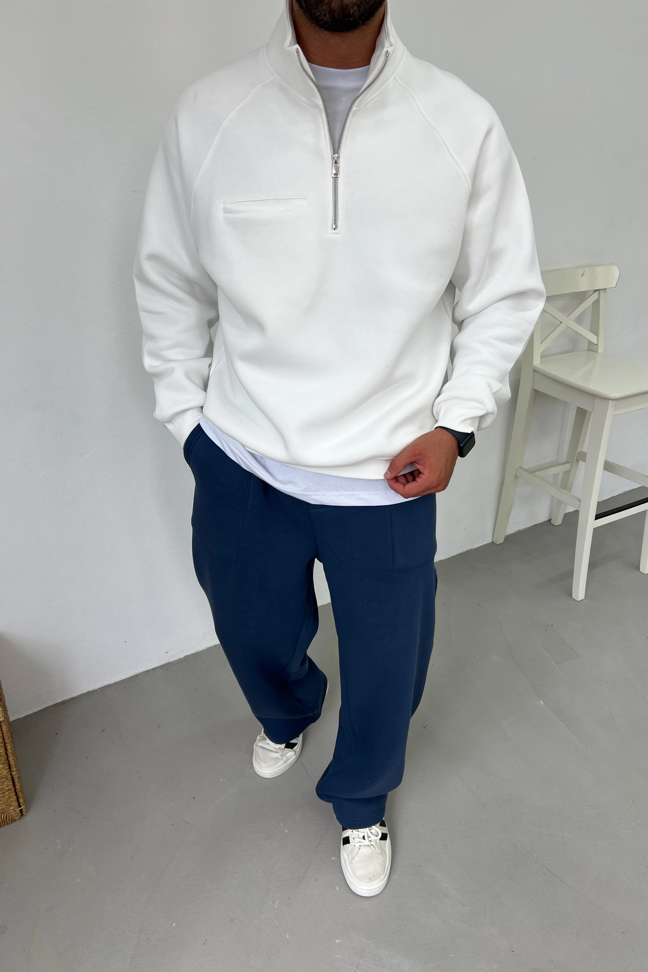 Fermuarlı Dik Yaka Oversize Sweatshirt 80-22