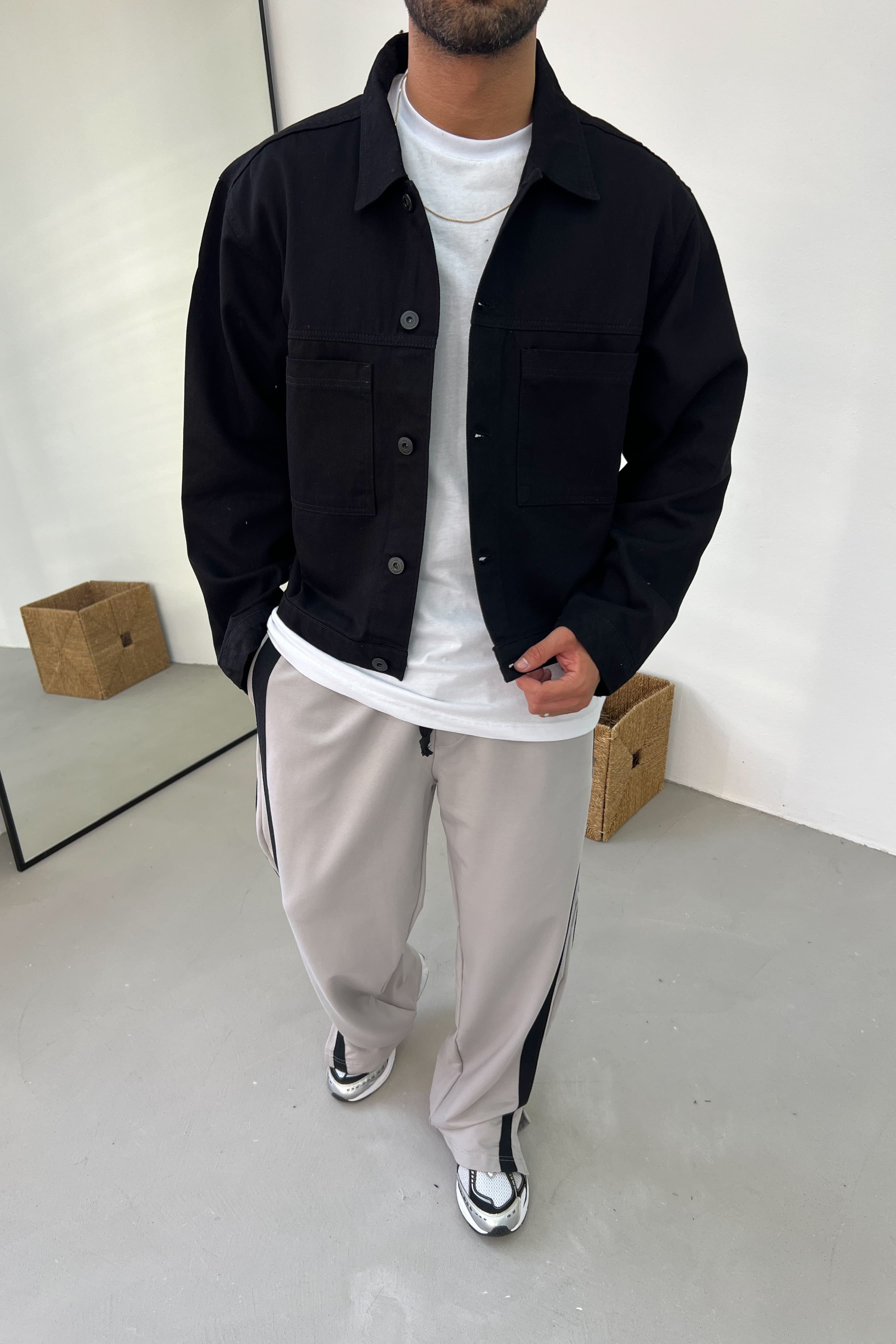Gabardin Kumaş Oversize Bomber Ceket 7149 - Siyah