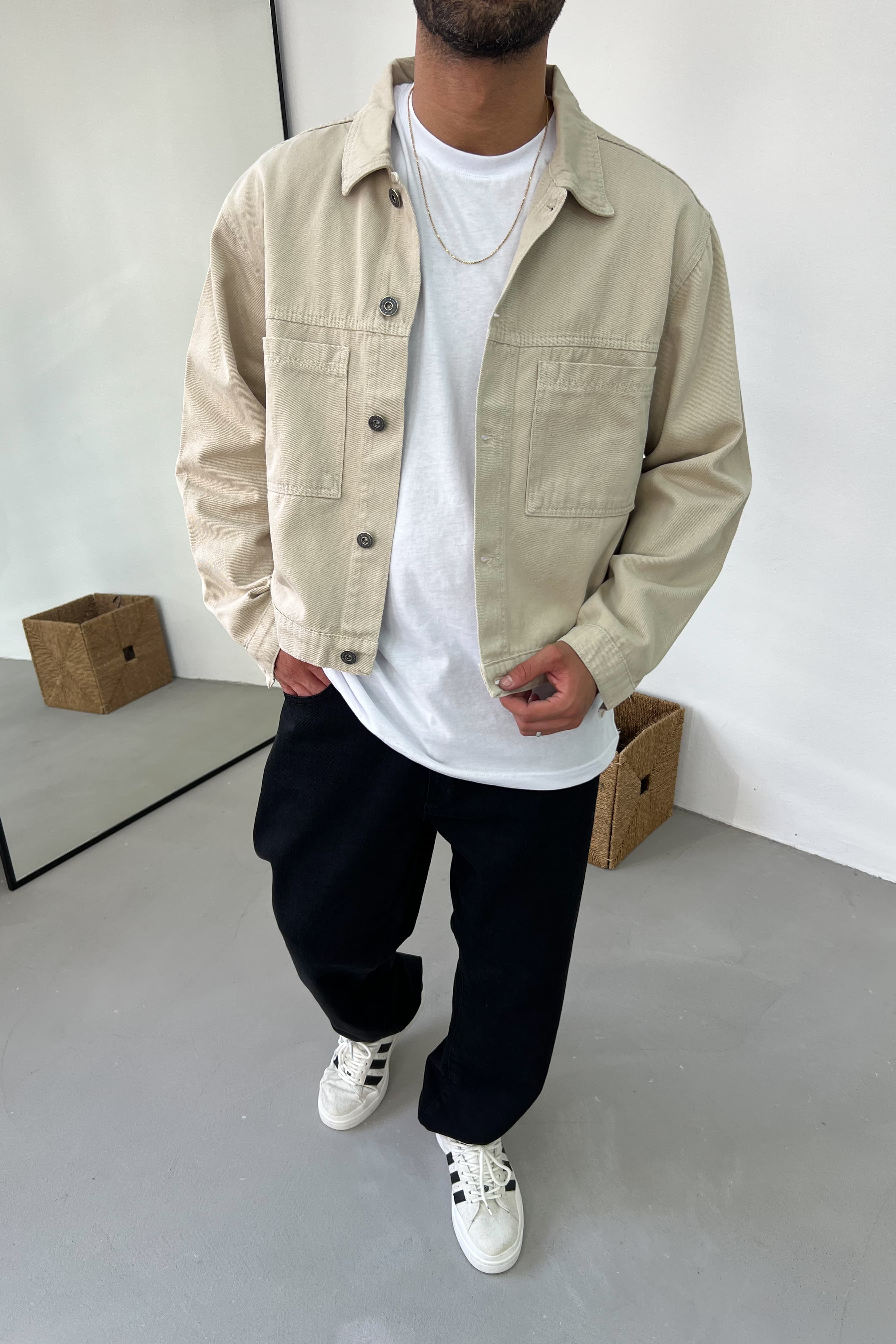 Gabardin Kumaş Oversize Bomber Ceket 7149 - Bej