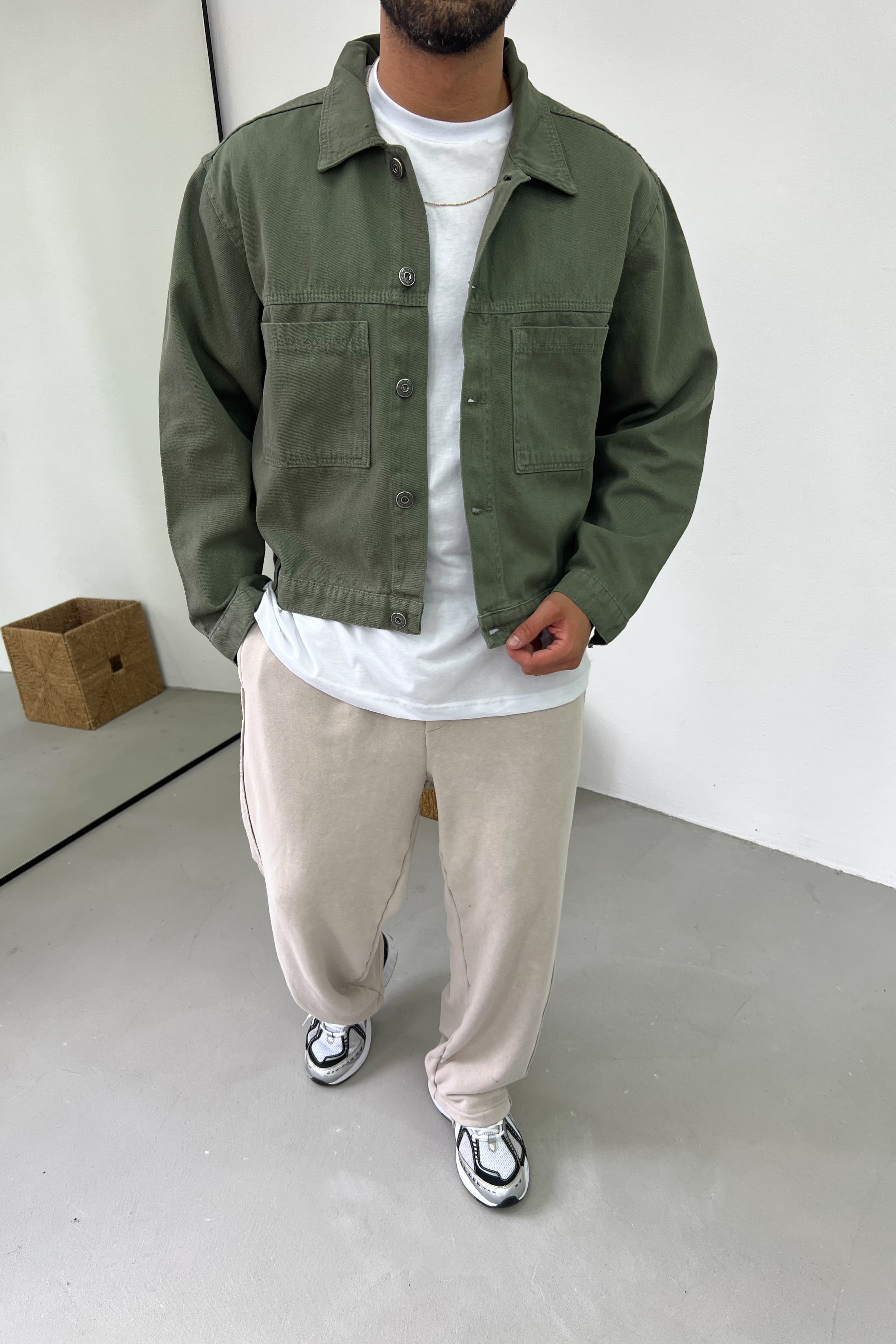 Gabardin Kumaş Oversize Bomber Ceket 7149 - Haki