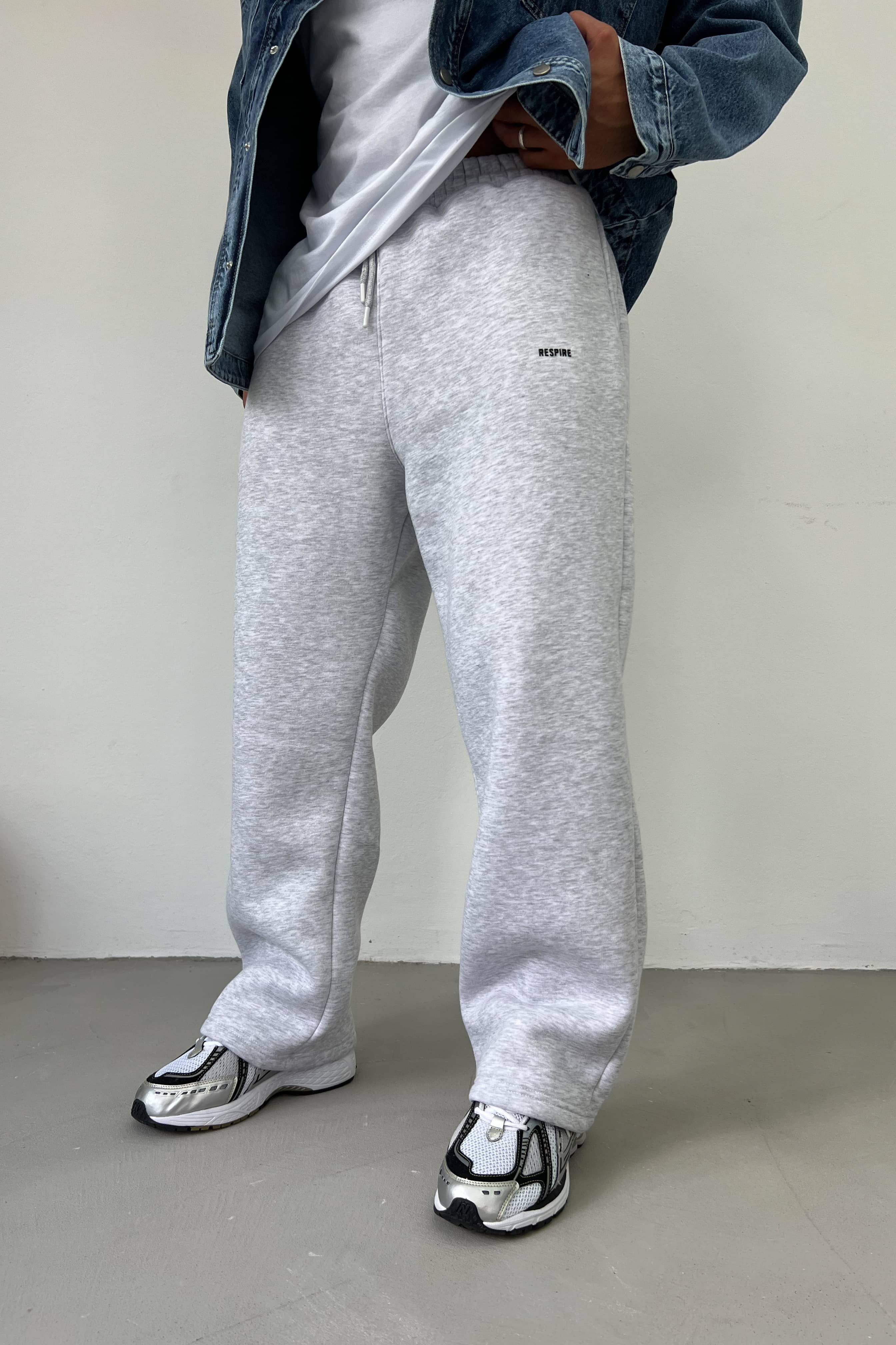 Enjeksiyon Baskılı Basic Baggy Eşofman 1045 - Kar Melanj