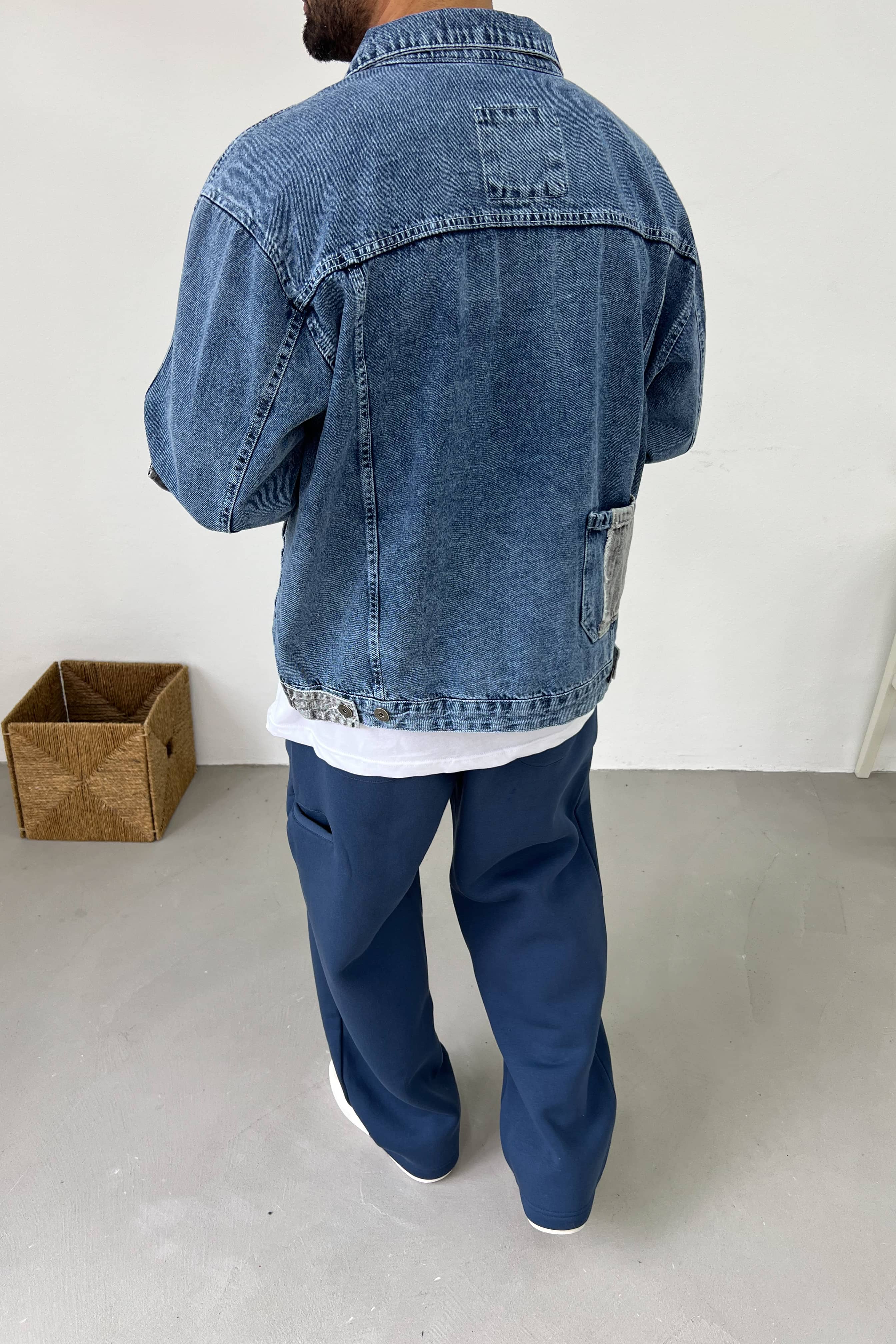 Gri Parçalı Oversize Mavi Kot Ceket 7293