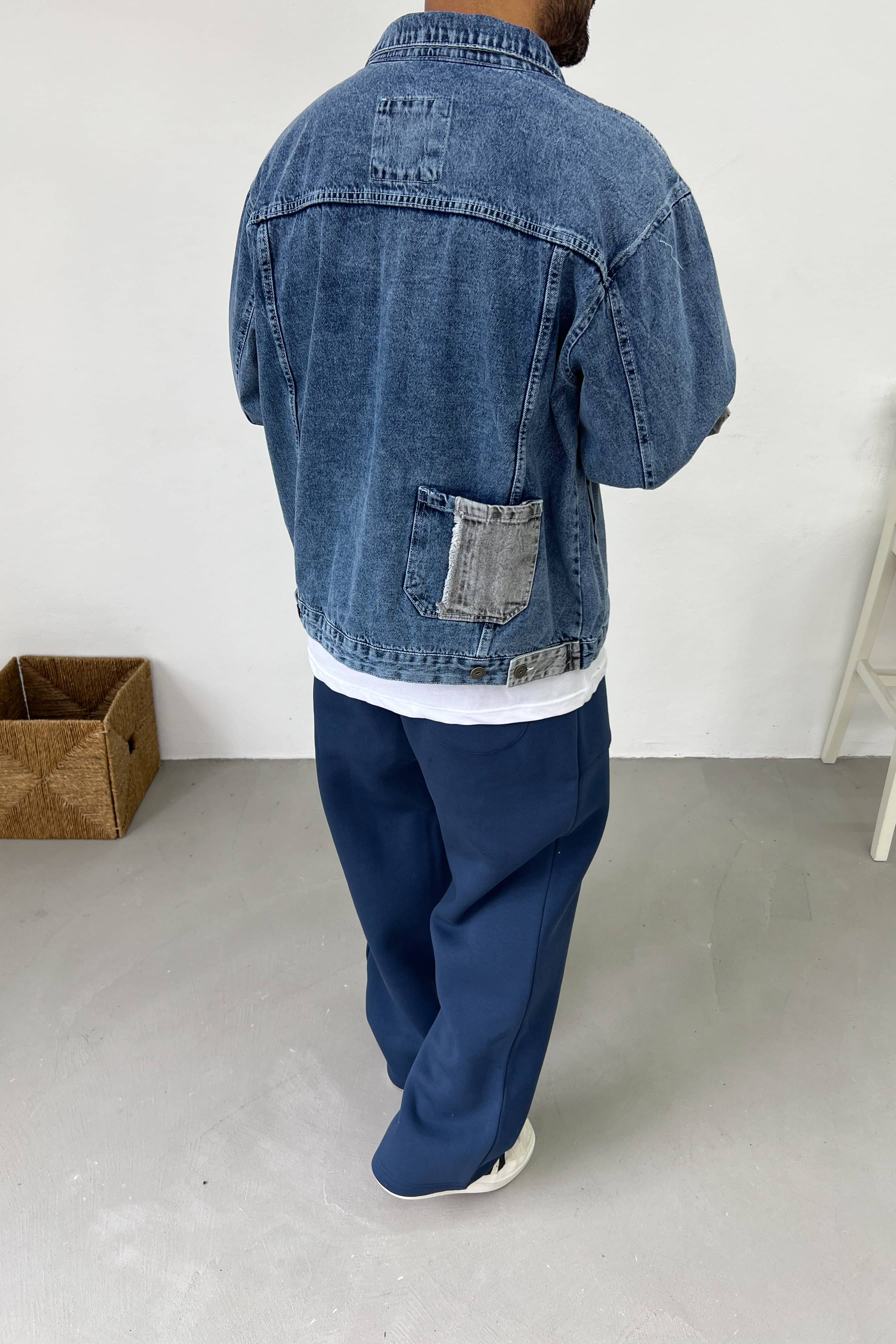 Gri Parçalı Oversize Mavi Kot Ceket 7293