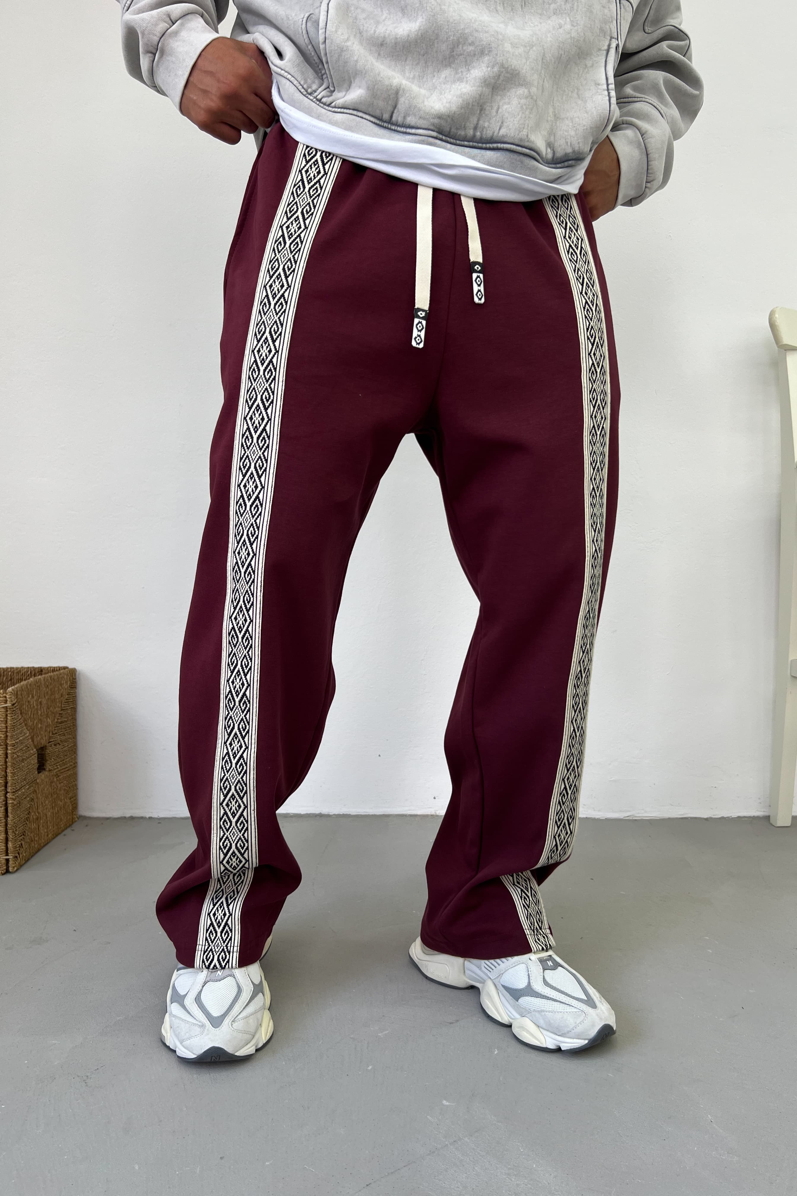 Etnik Şeritli Baggy Eşofman 1000 - Bordo