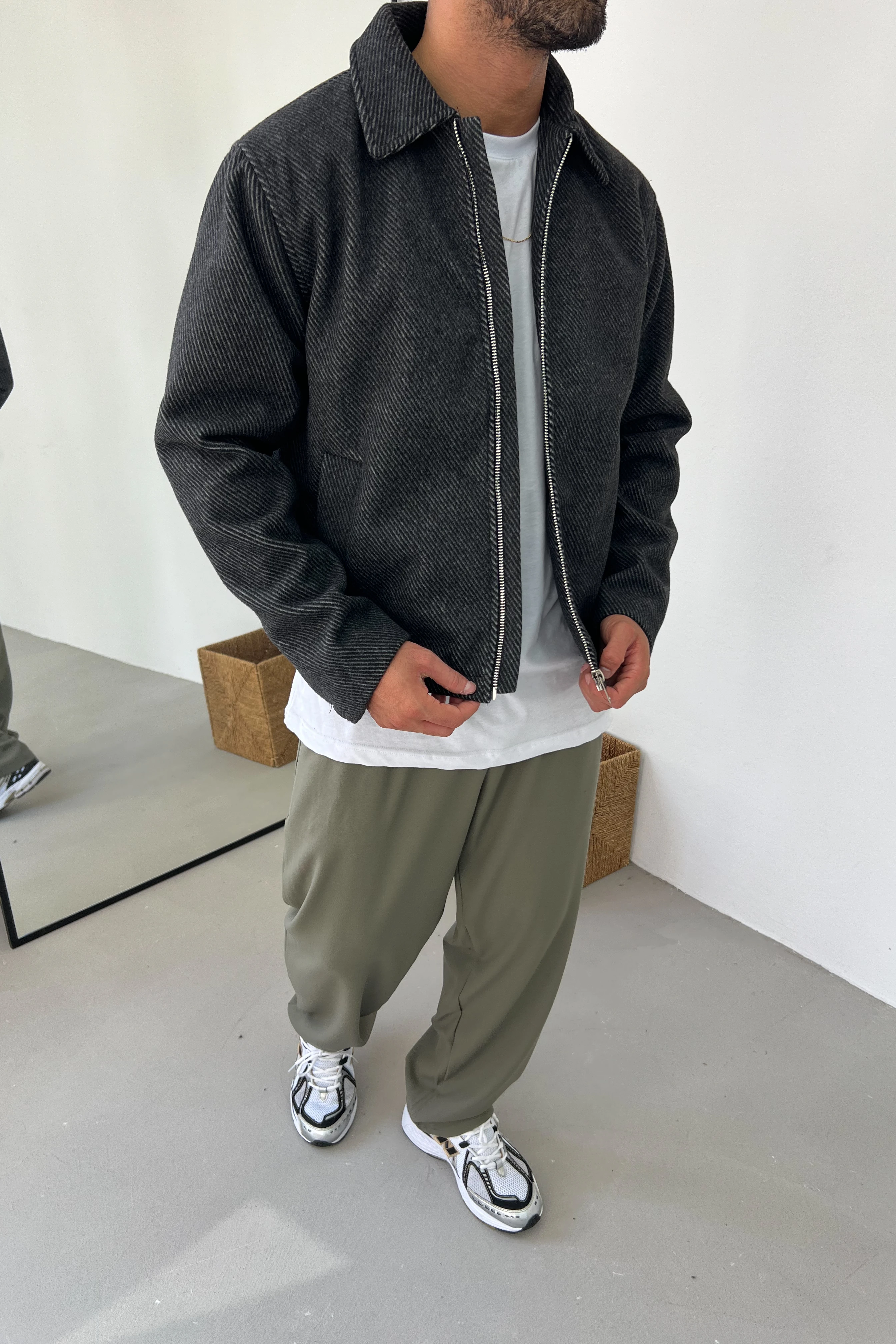 Çizgi Desenli Kaşe Ceket 1998