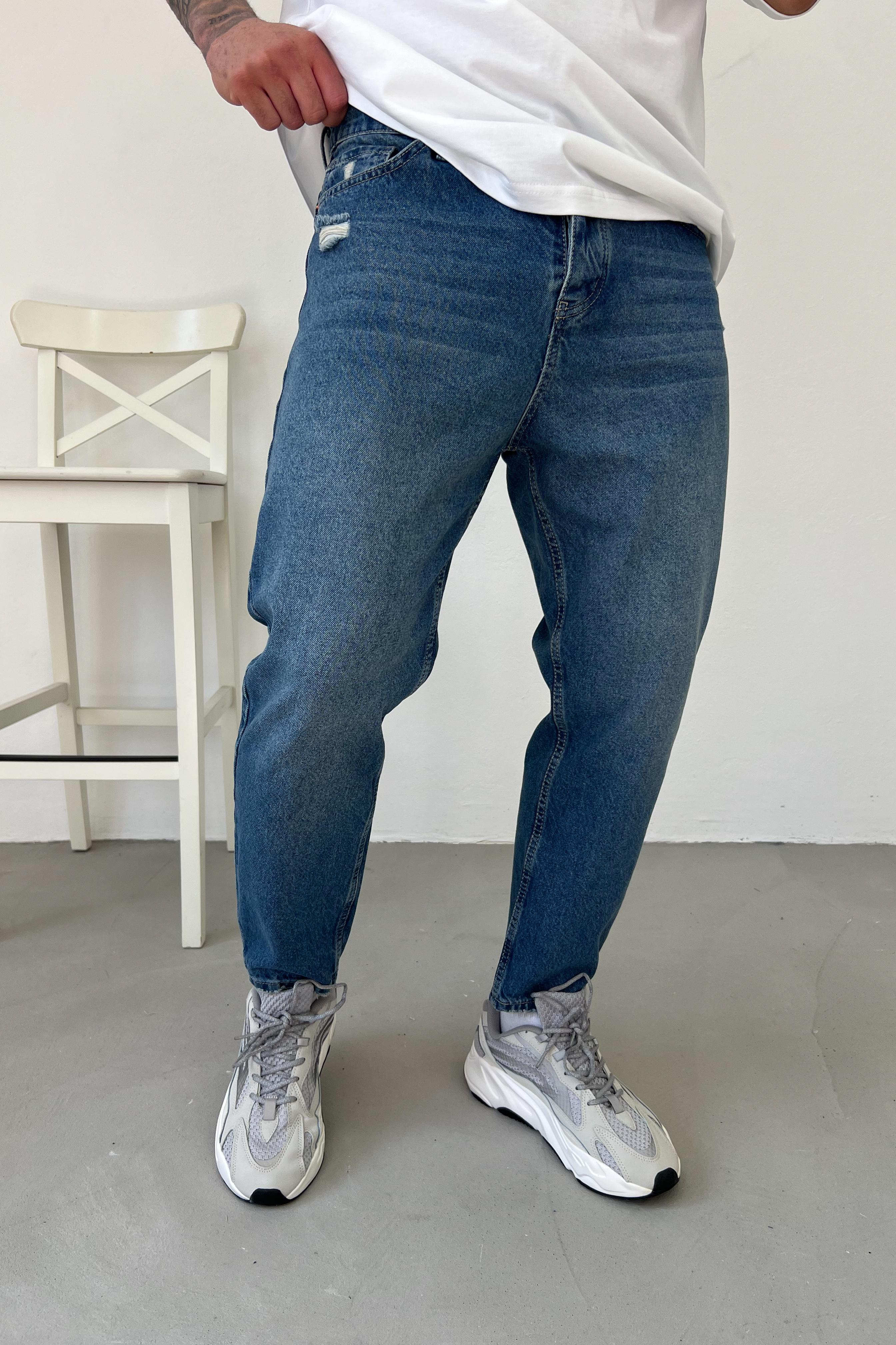 Yırtık Detaylı Taşlamalı Mavi Boyfriend Pantolon 2707-4