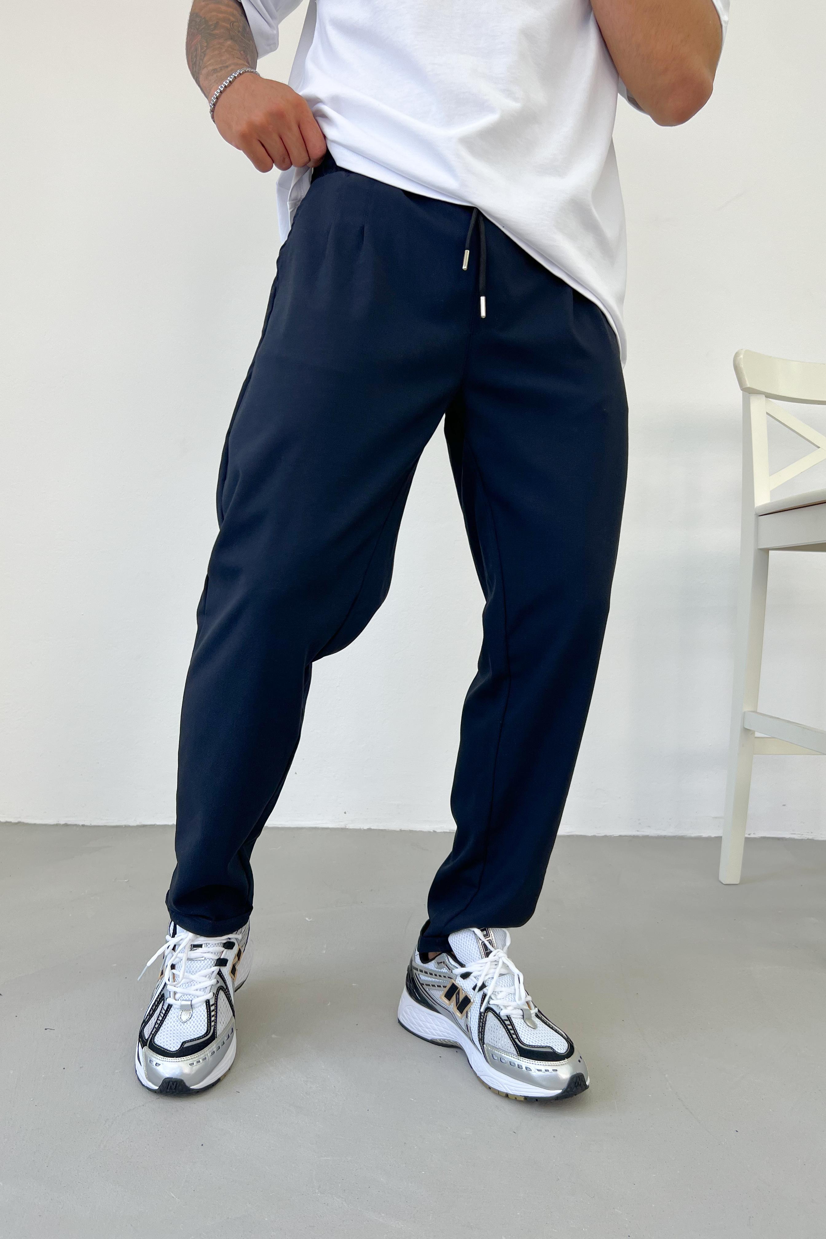 Pileli Duble Paça Jogger Pantolon 0099 - Lacivert
