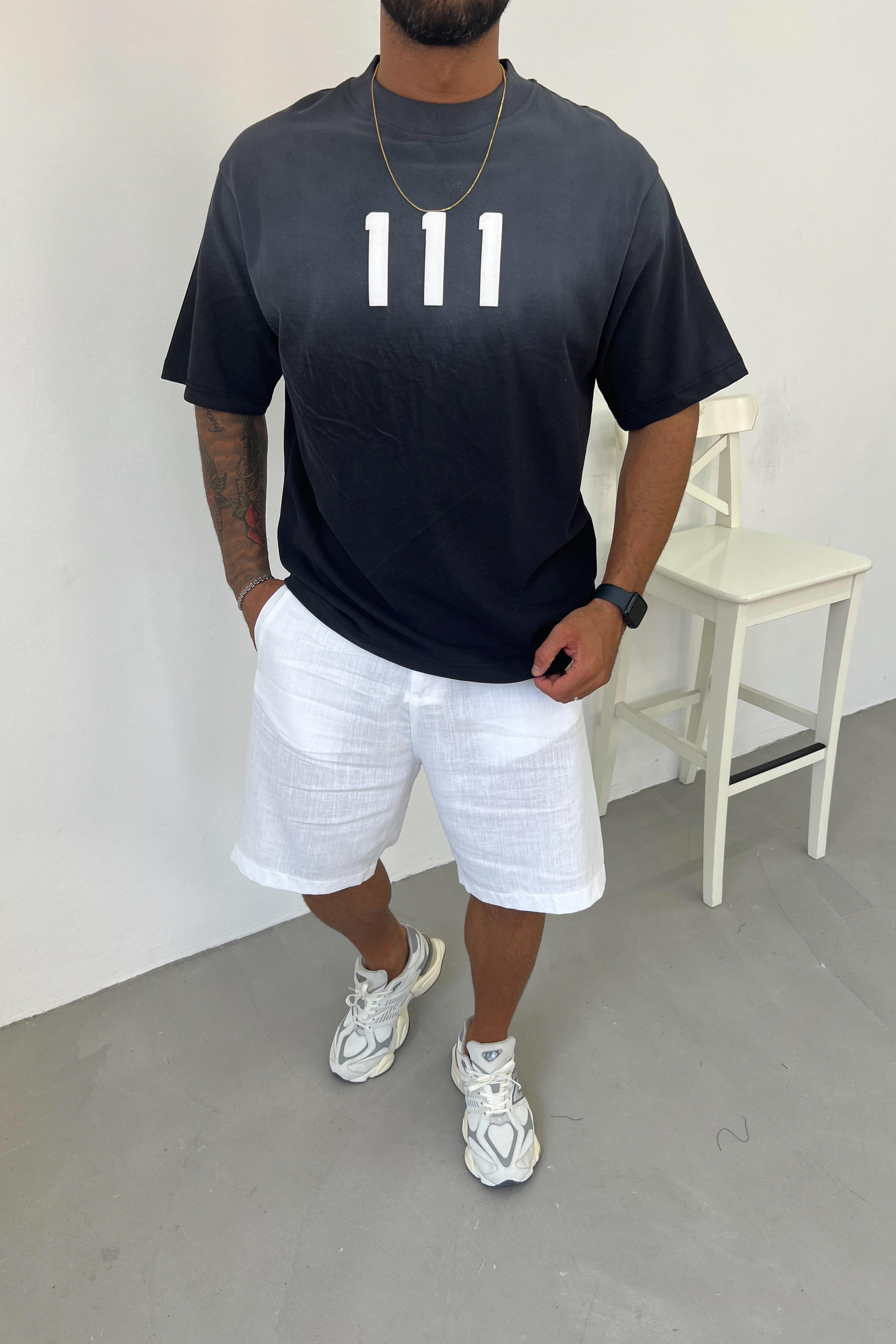 111 Baskılı Oversize Tshirt C050 - Siyah