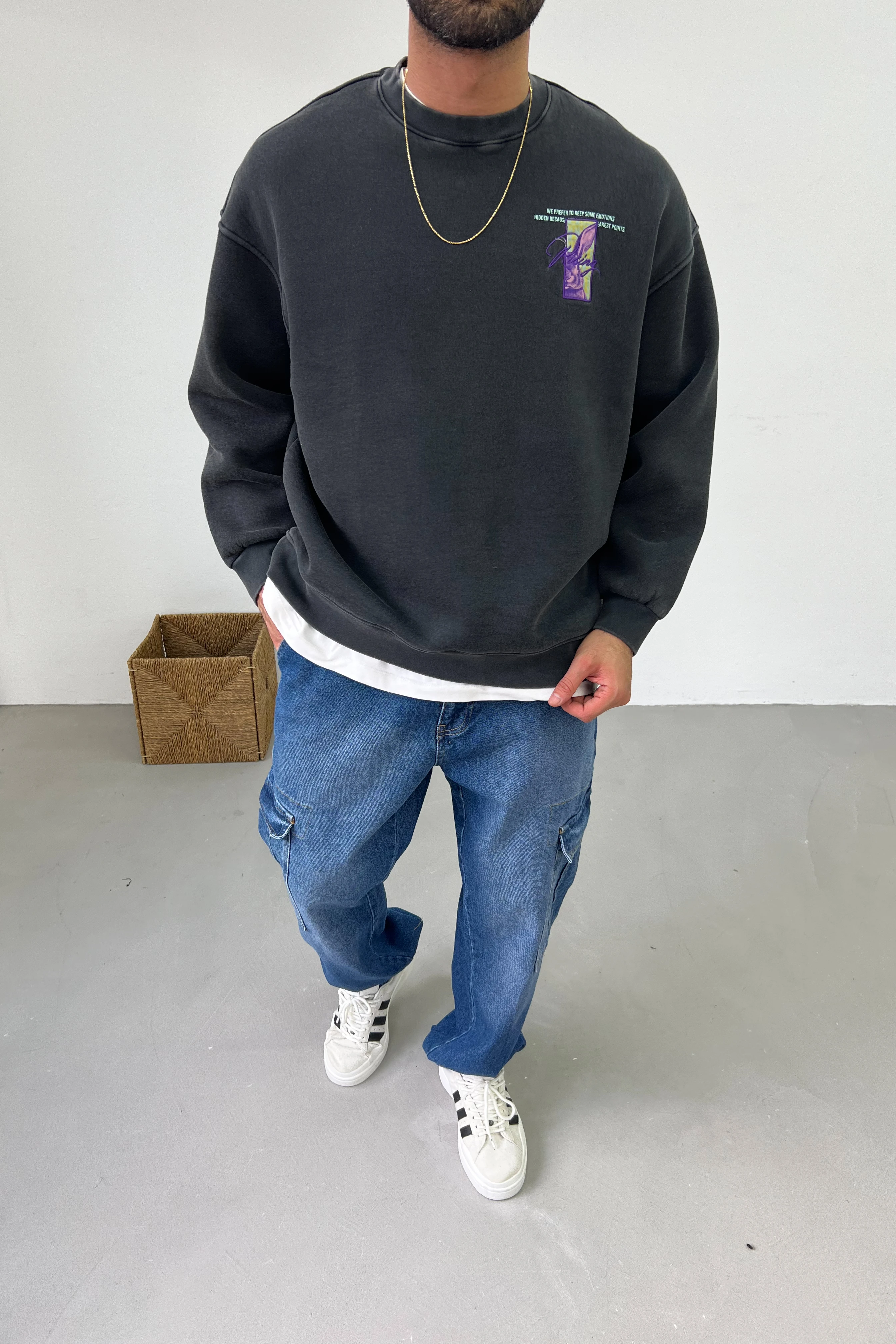 Rising Rabbit Detaylı Yıkamalı Oversize Sweatshirt 7088