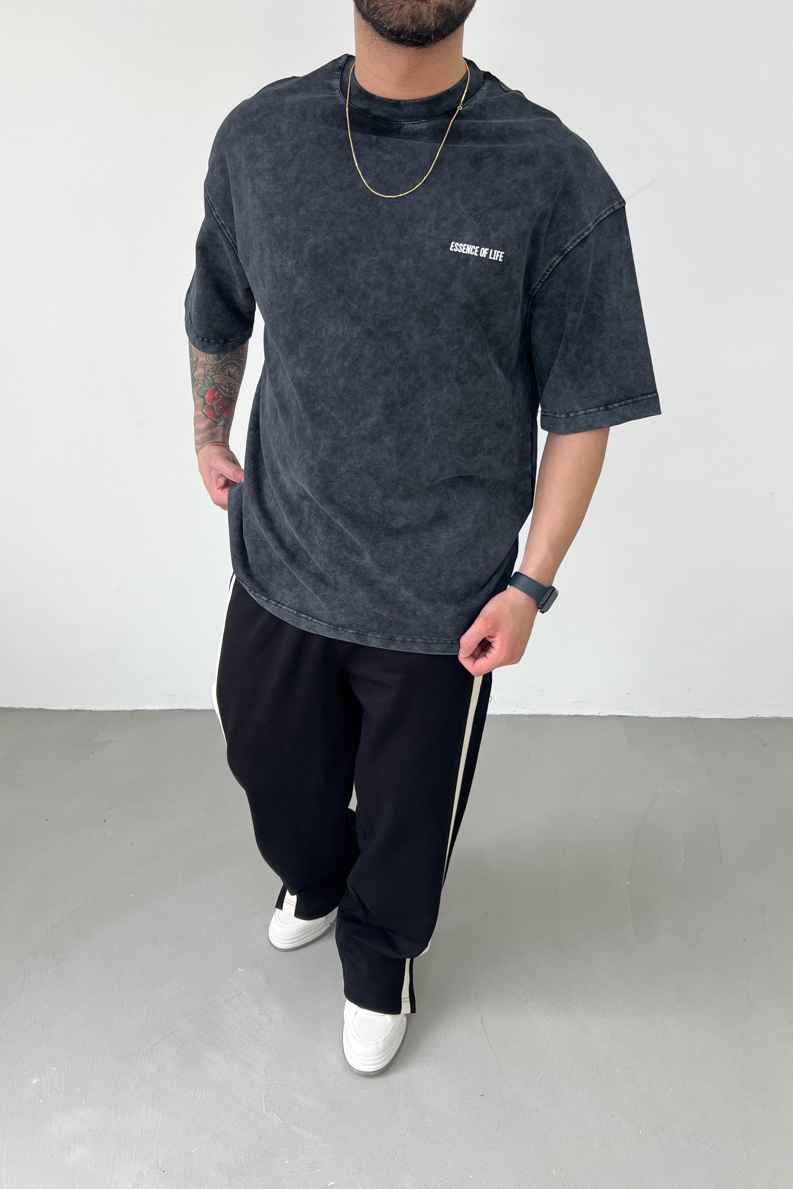 Essence of Life Yazılı Yıkamalı Oversize Tshirt 71-16
