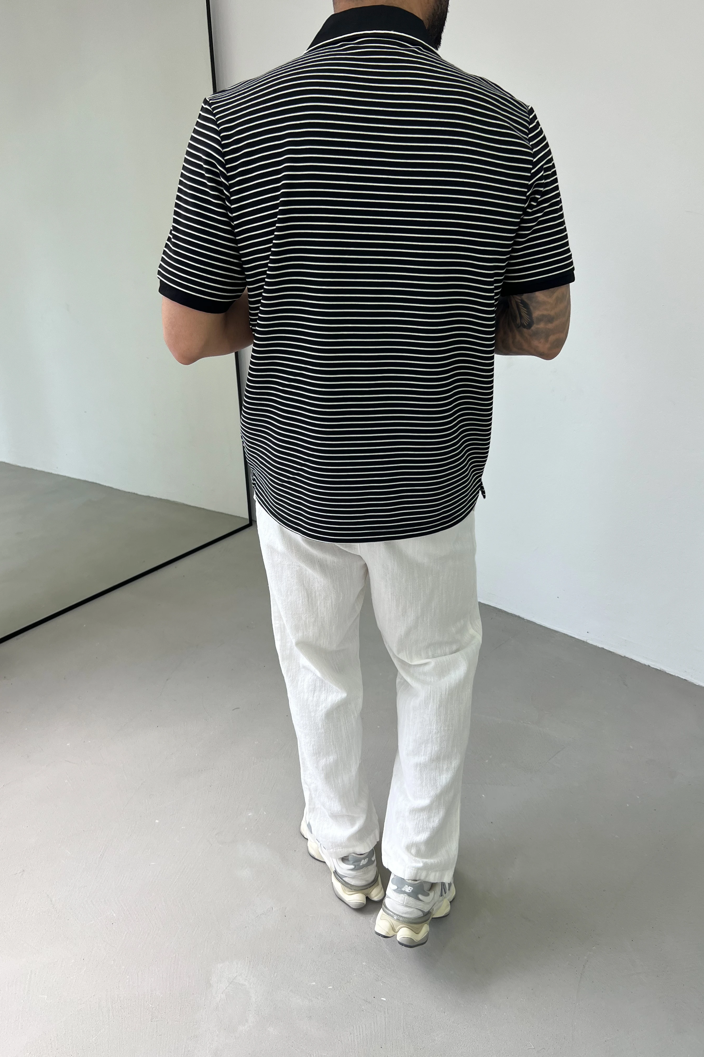 Çizgili Waffle Kumaş Polo Yaka Tshirt 1033