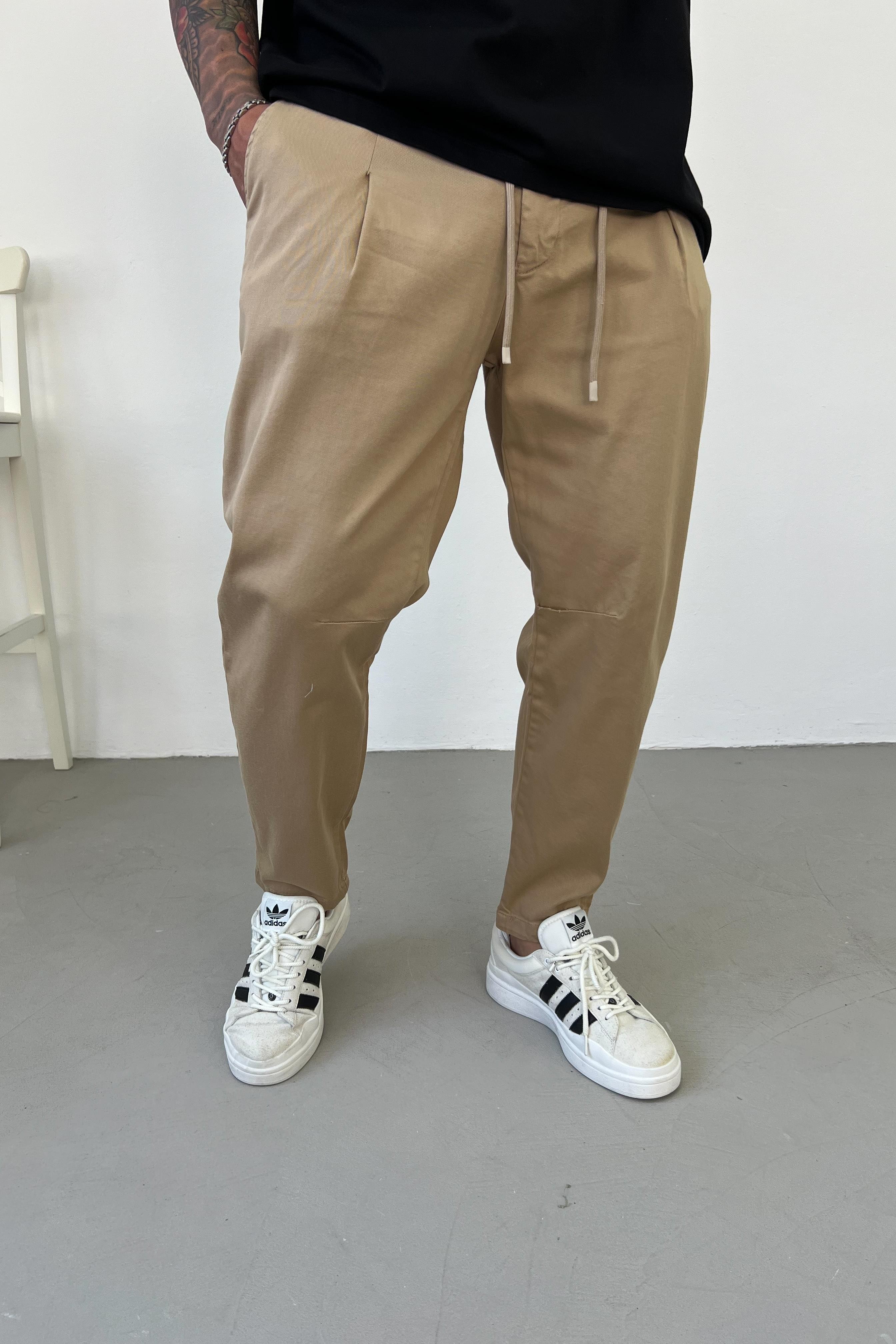 Gabardin Kumaş Beli Bağcıklı Kahve Pantolon 2344-1
