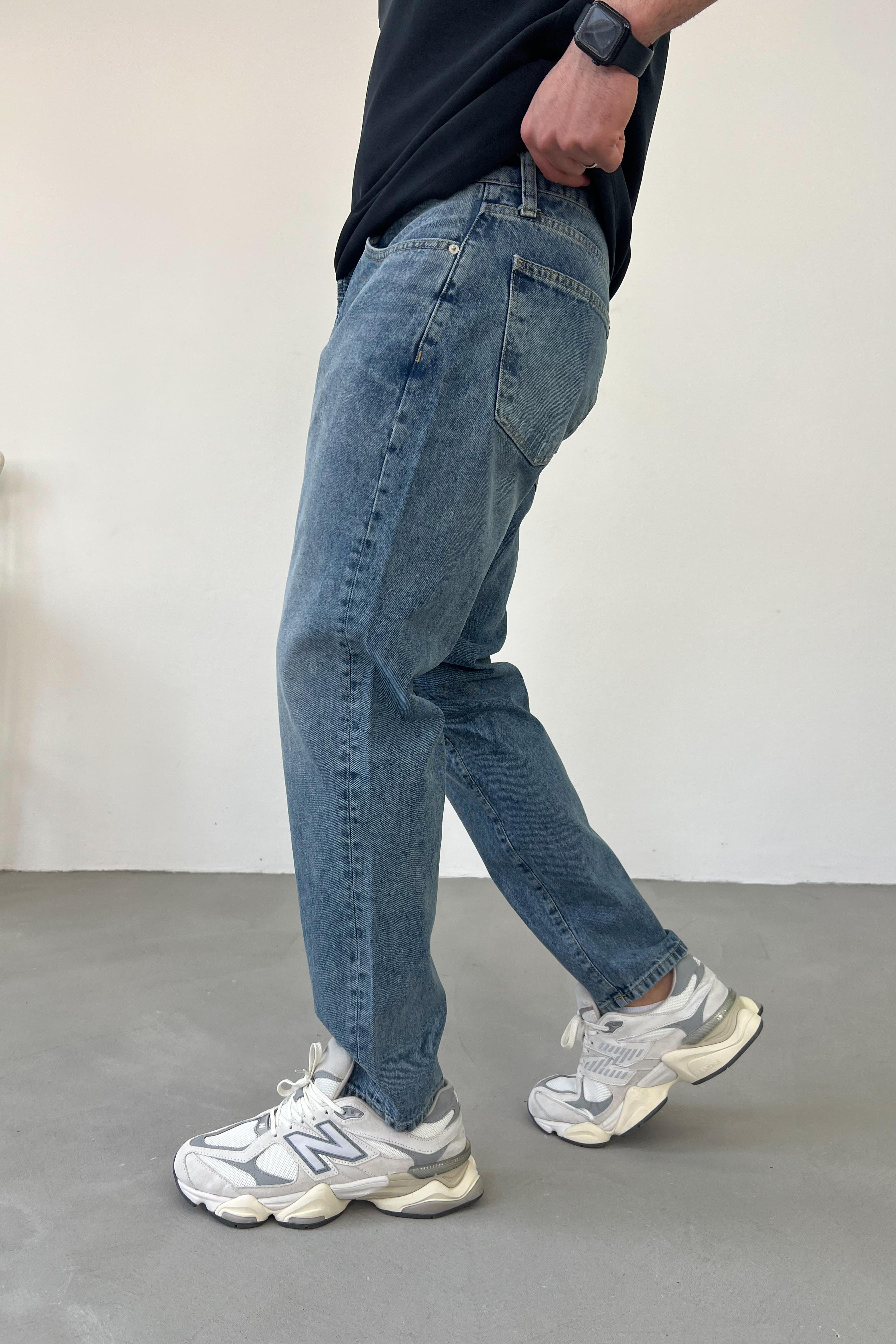 Taşlamalı Eskitme Mavi Boyfriend Pantolon 16725-1