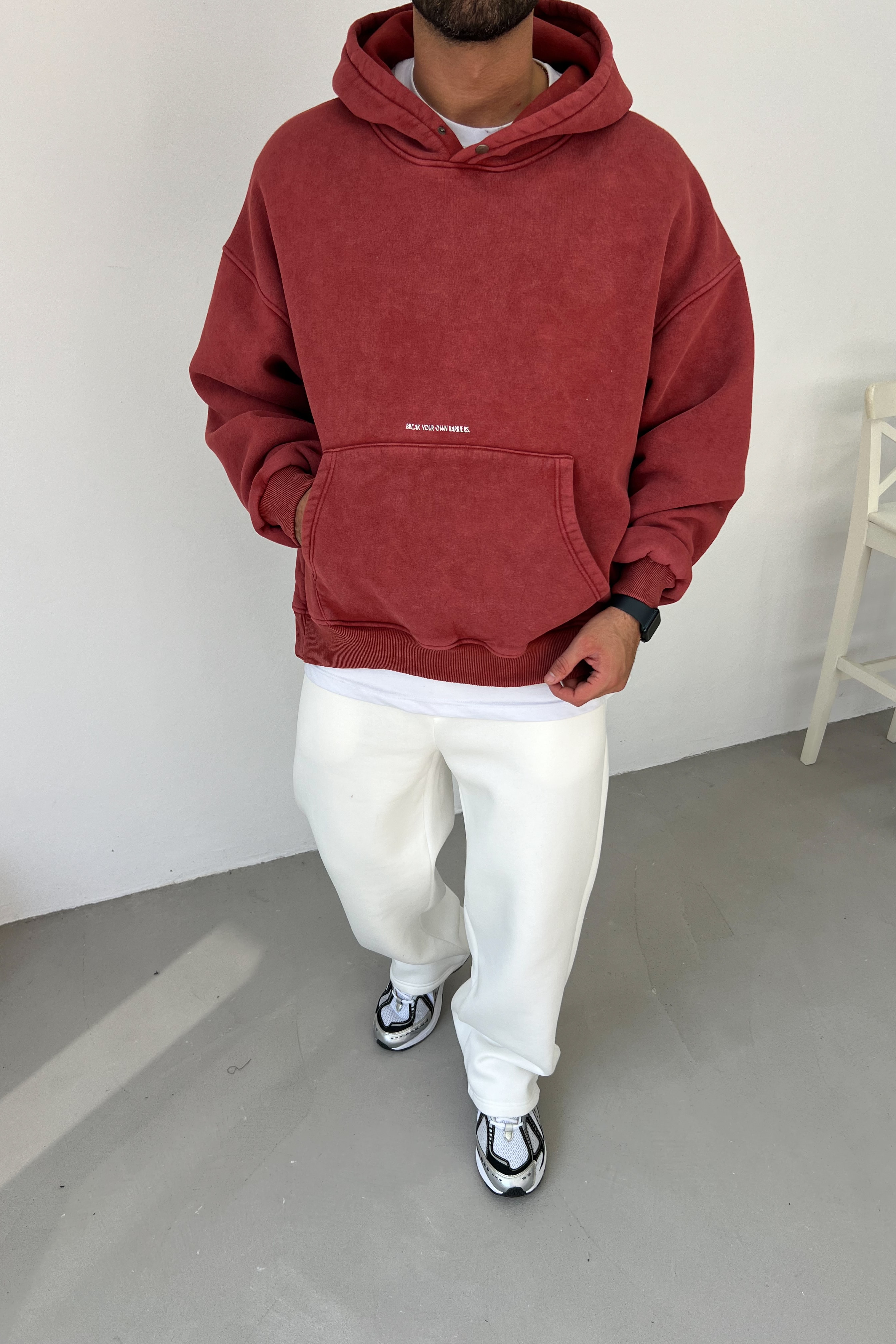 Çıt Çıt Düğme Detaylı Yıkamalı Kapüşonlu Sweatshirt 80-18 - Bordo
