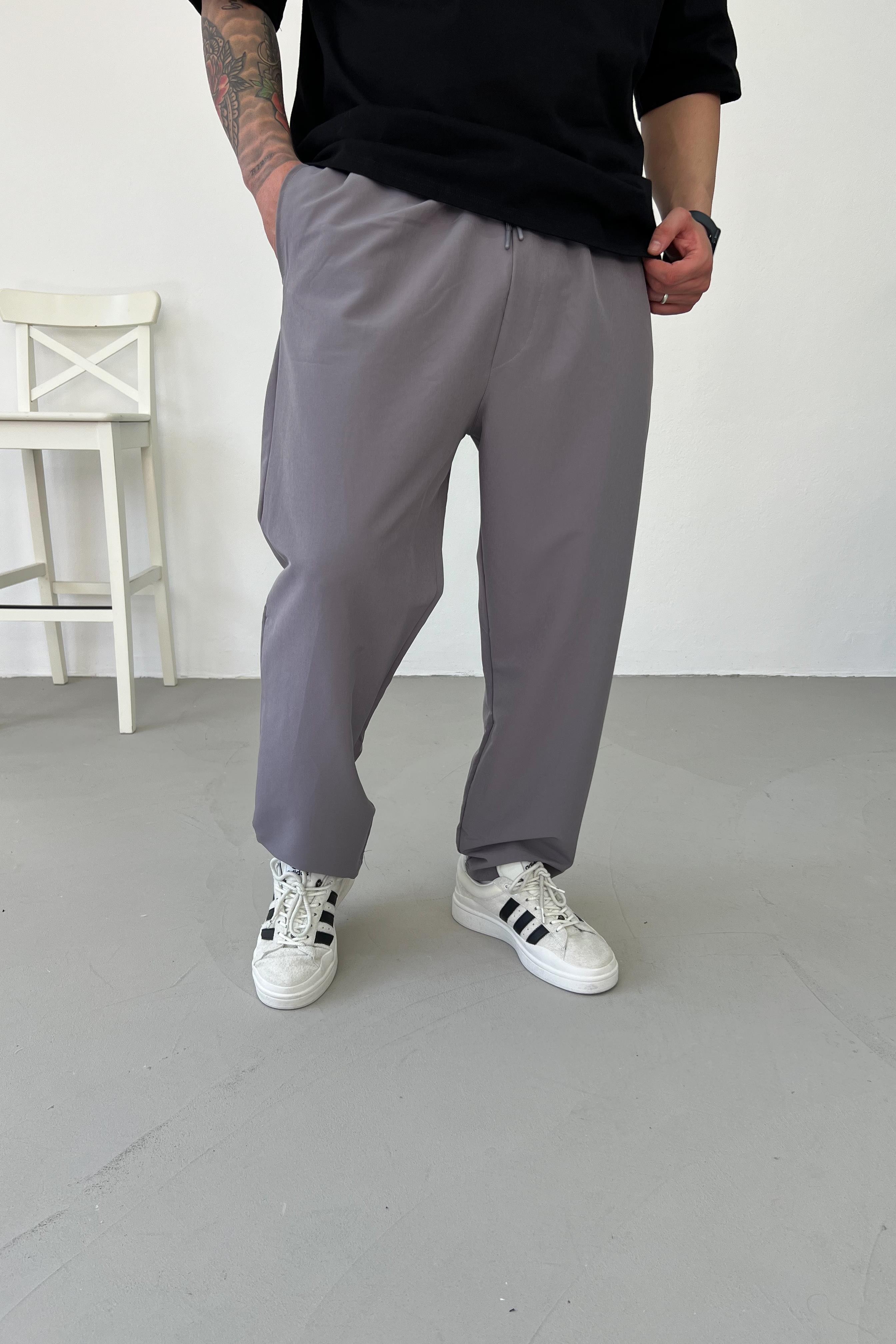 Paraşüt Kumaş Koyu Gri Baggy Eşofman 1530