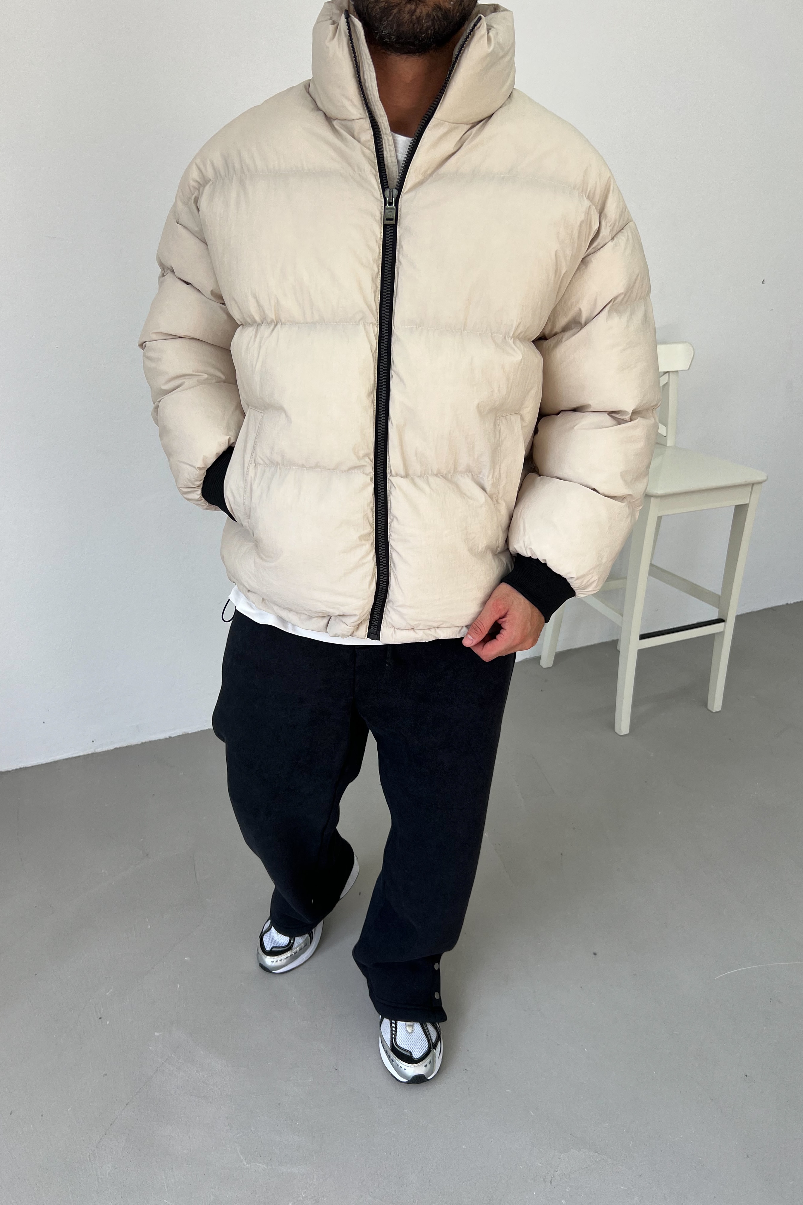 Oversize Basic Şişme Mont 0090 - Bej