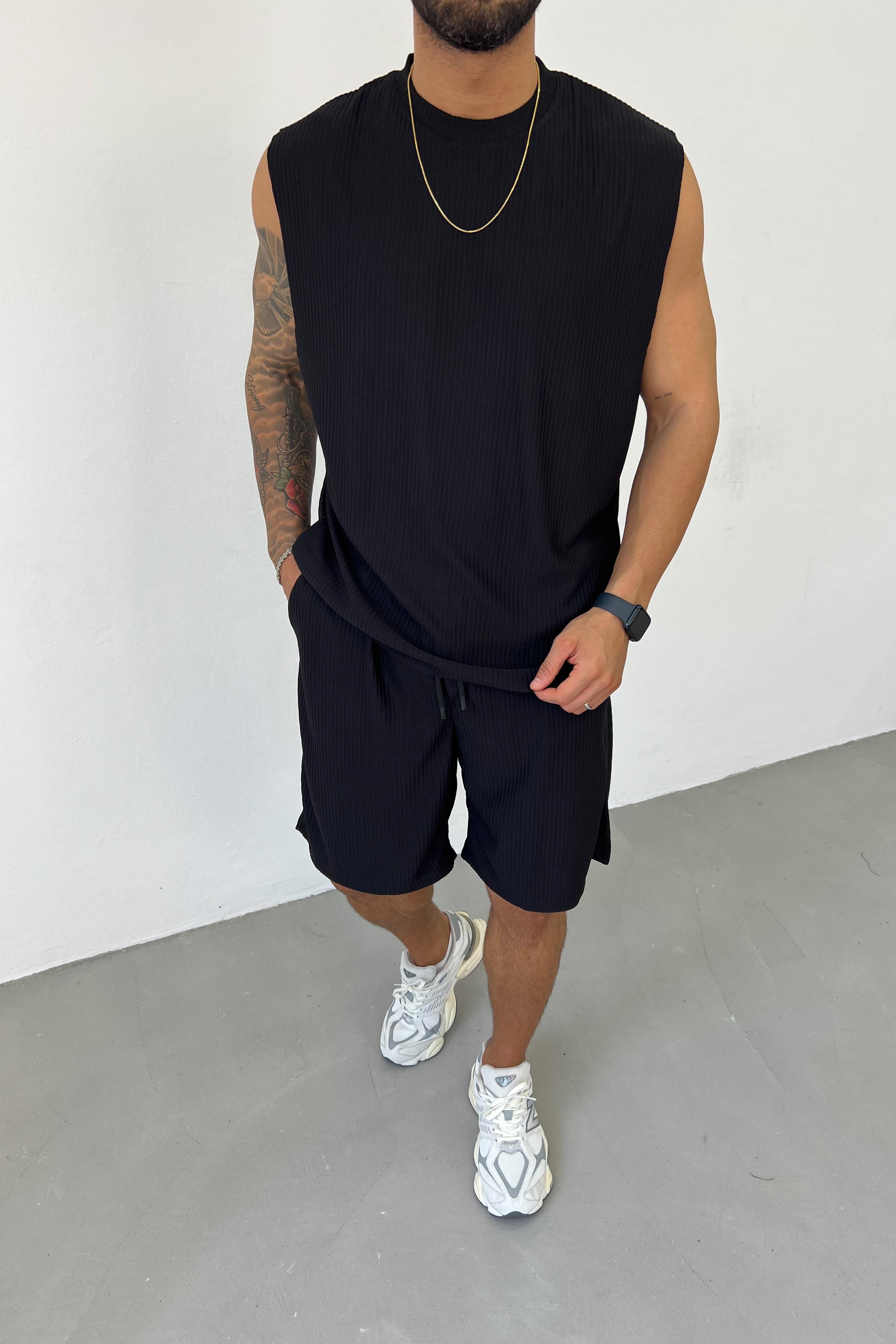 Oversize Kolsuz Fitilli Tshirt 1126 - Siyah